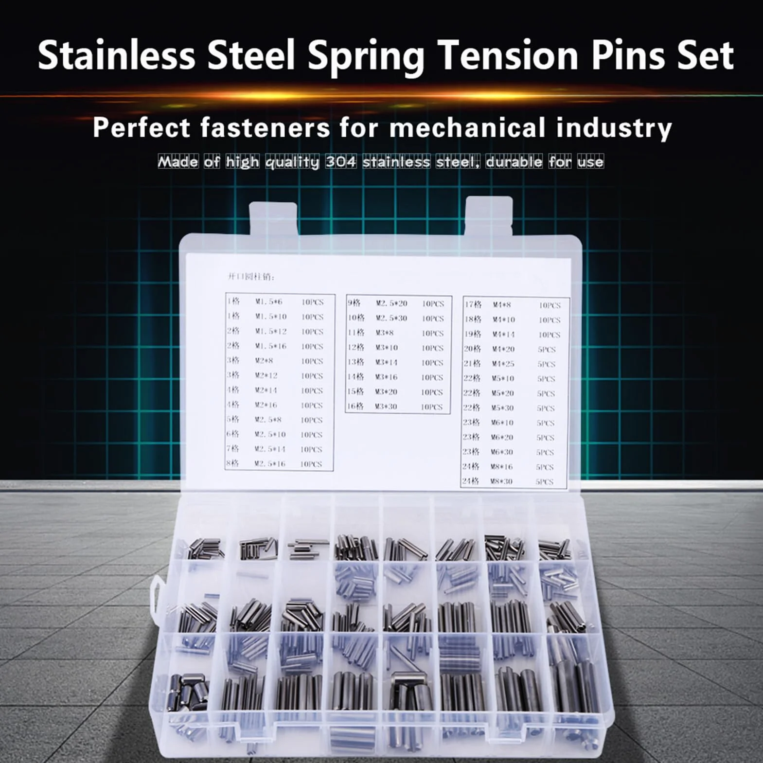 Perno di Collegamento Barre a Molla, Spina Elastica in Acciaio Inox, Set 280 Pezzi M1.5-M8