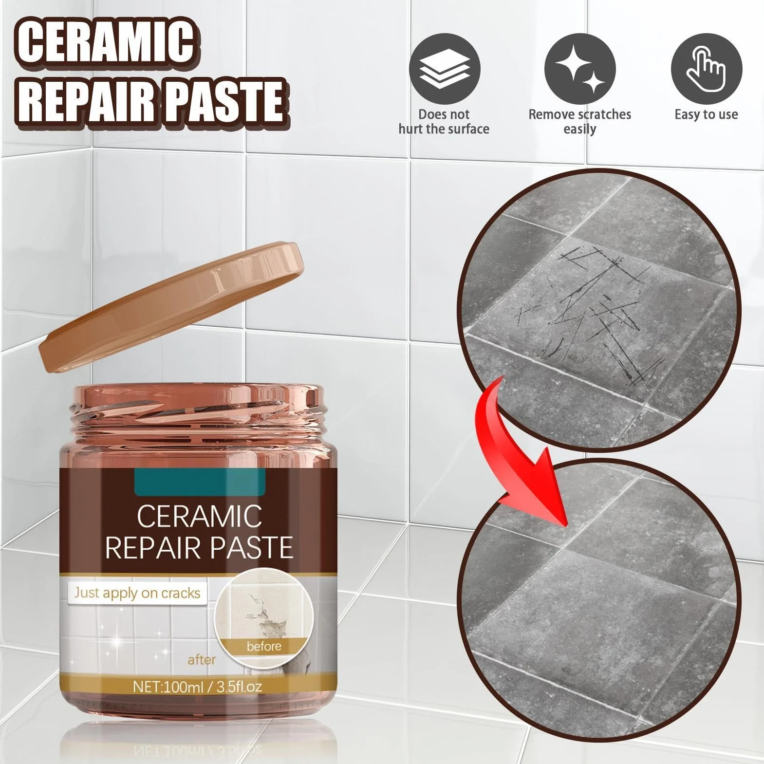 Pasta Riparazione Piastrelle Stucco Marmo Smalto Rattoppi Pavimenti Pietra Crepe Ceramiche Acrilico