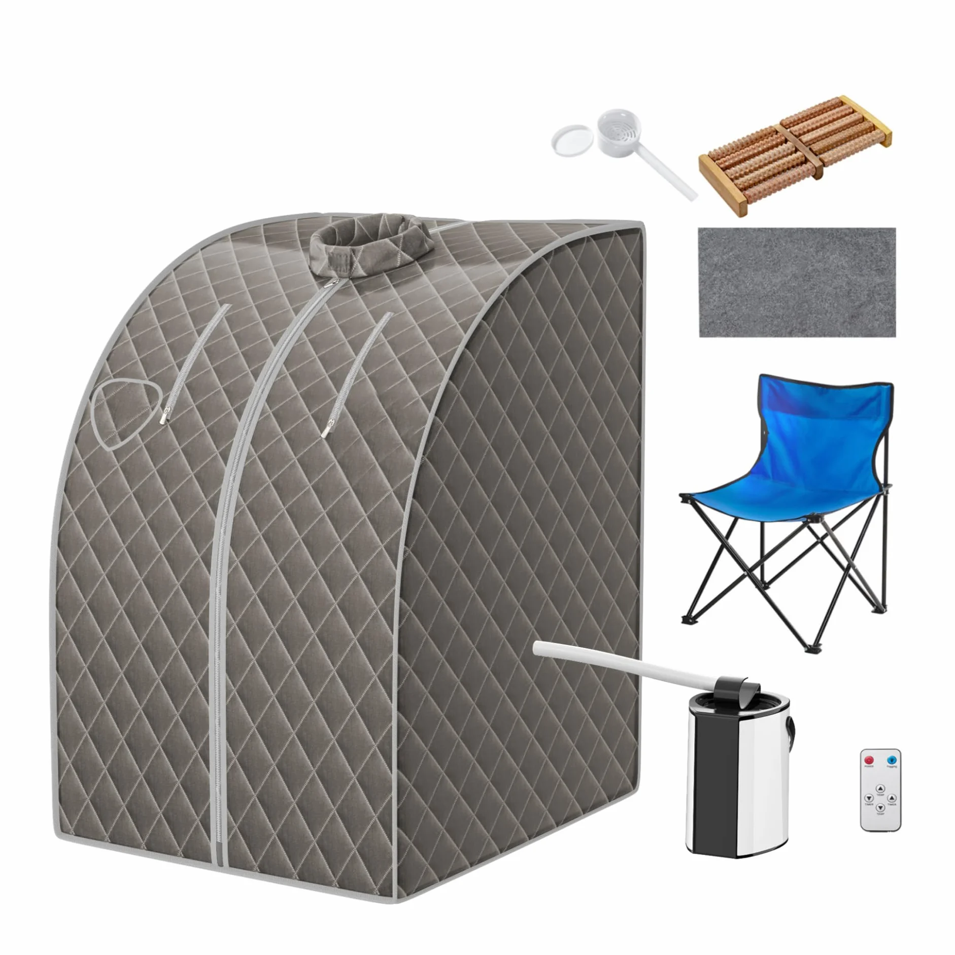 COSTWAY Sauna a Vapore Cabina Casa con Sedia Telecomando Timer Temperatura Regolabili Grigio