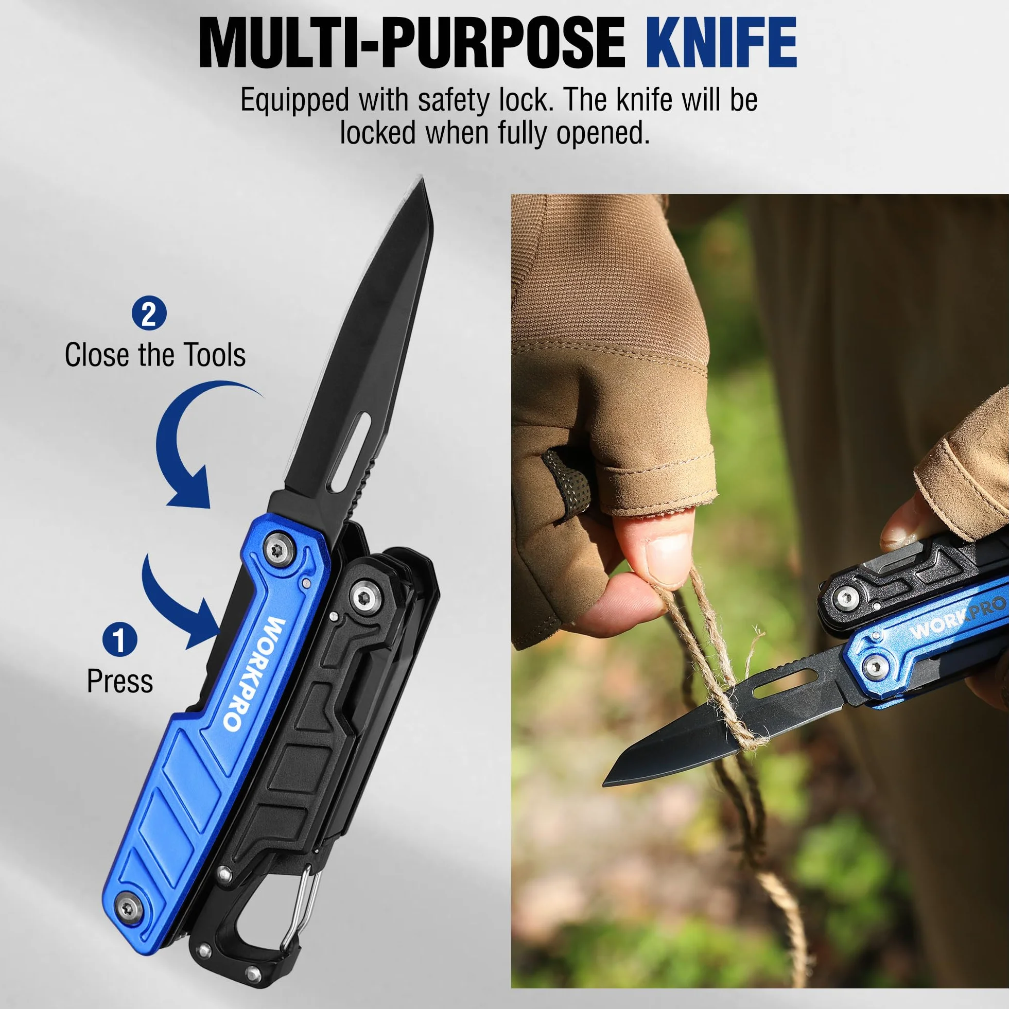 WORKPRO Pinza Multiuso 11 in 1 Acciaio Inossidabile Tascabile Multifunzione con Coltello e Cacciavite