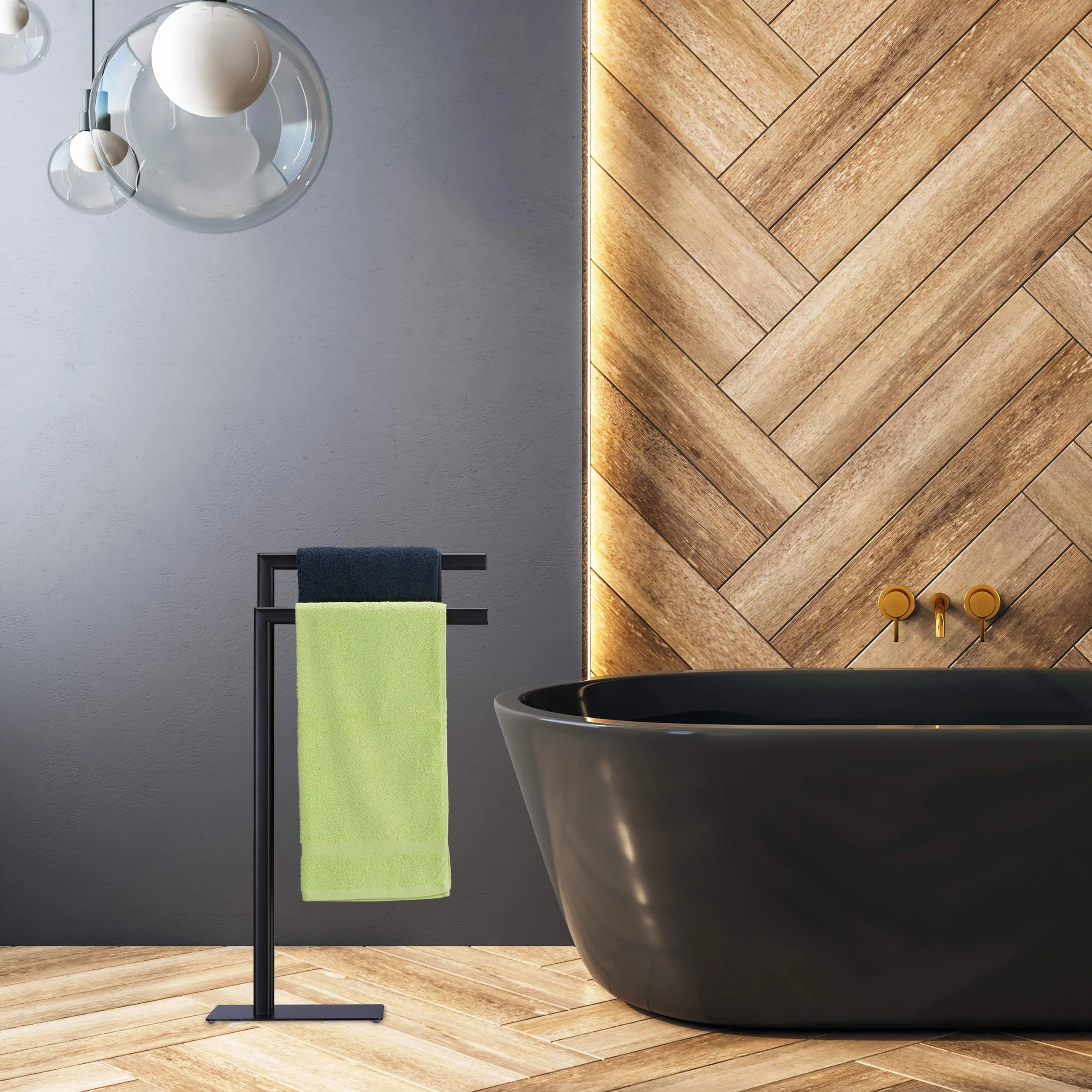 Relaxdays Portasciugamani da Terra Acciaio 2 Bracci HLP 81x49x20 cm Nero