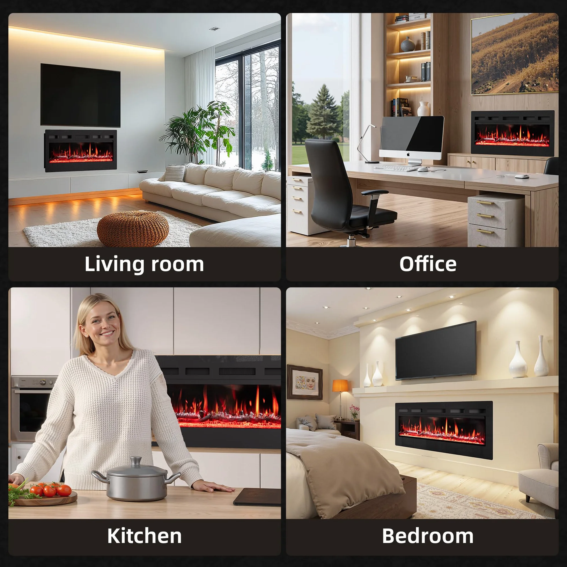 Camino Elettrico 92cm 900W/1800W Fiamma 12 Colori Scintillio Termostato Preciso 15-30°C Touchscreen Telecomando