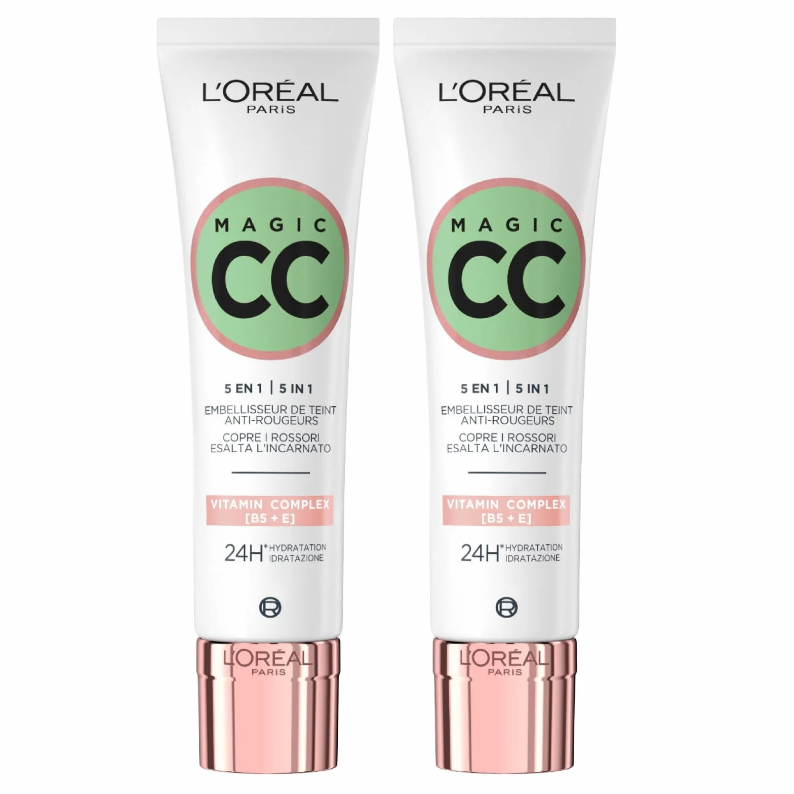 L'Oréal Paris Magic CC Cream 24H Crema Verde Idratante Anti-Rossore 5in1 Universal Shade Effetto Pelle Vellutata a Lunga Durata - 2 Flaconi da 30ml