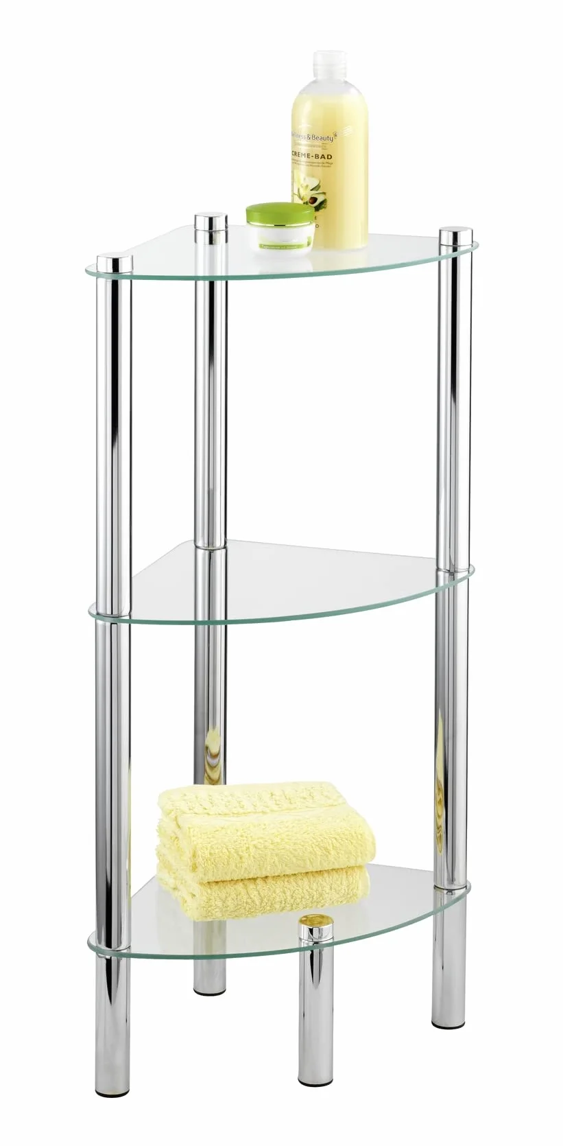 WENKO Exclusiv scaffale angolare Yago 3 ripiani in vetro 30 x 74 x 30 cm Cromo
