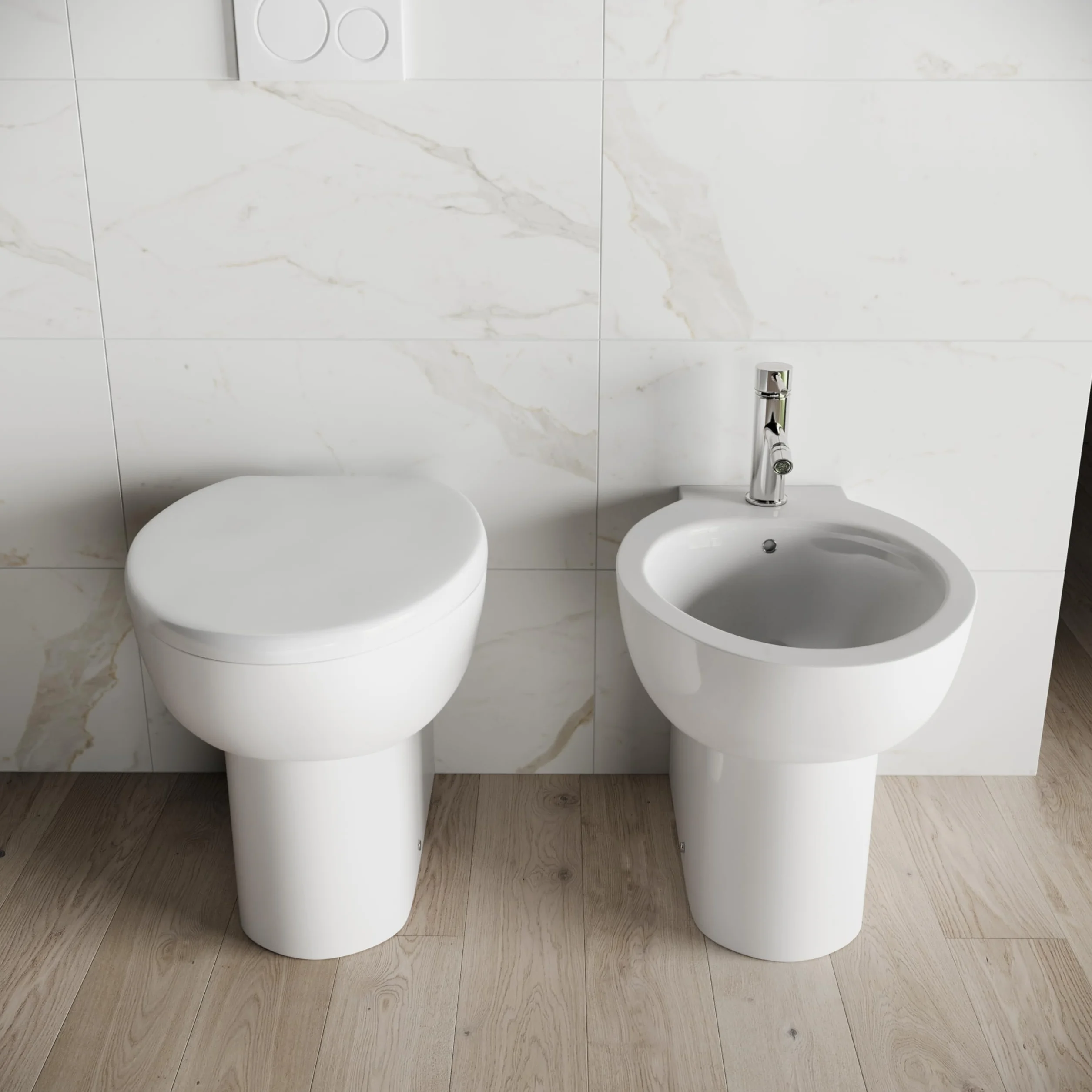 Ceramica Filomuro Vaso Bidet Sedile Copri-wc Mod. Doha Bianco Lucido