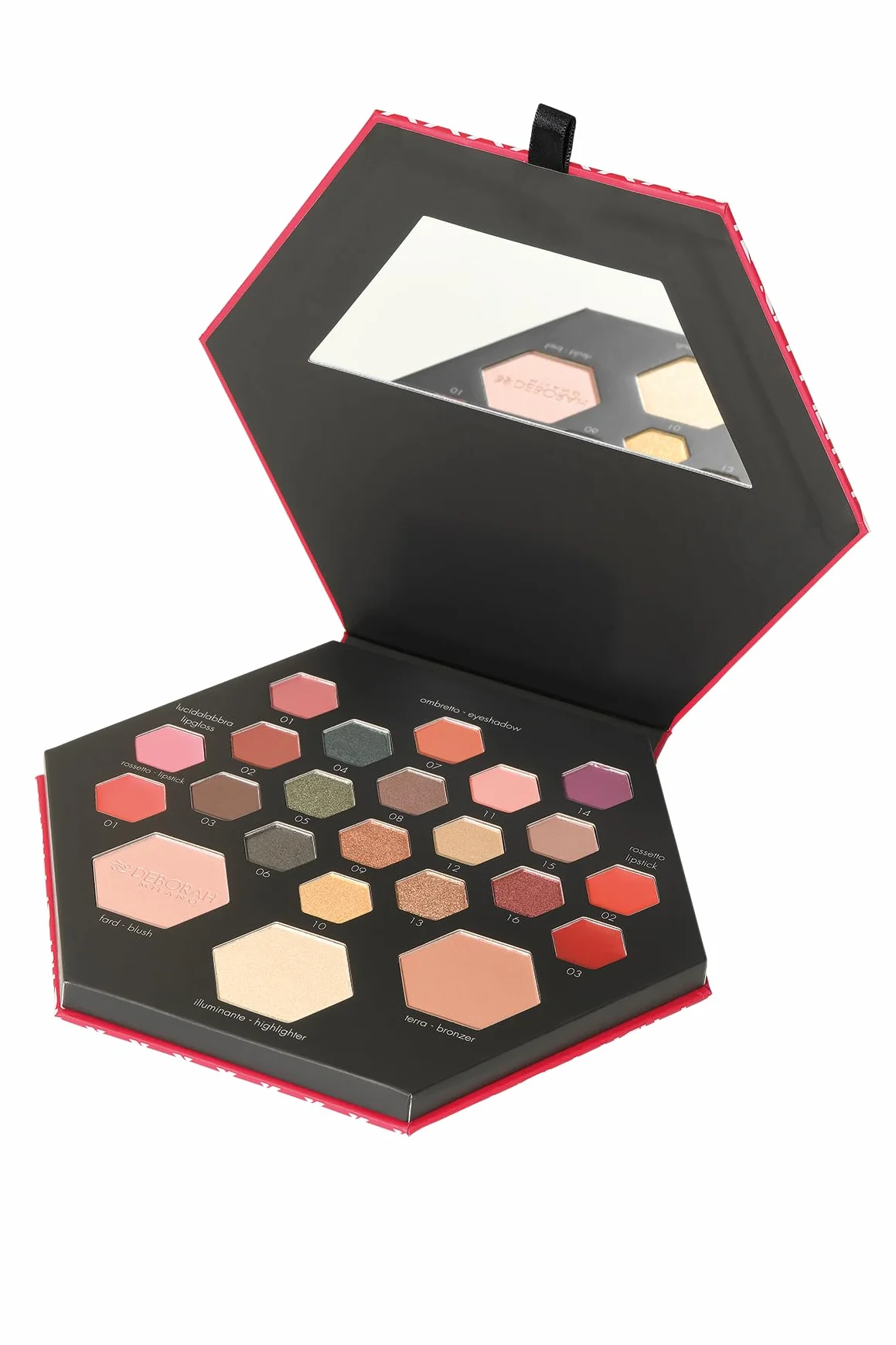 Deborah Milano - Trousse Set Regalo Donna Make Up Beauty Gift n.2 Small Toni Caldi, Include Palette di Ombretti, Gloss, Rossetti e Polveri Viso dai diversi Finish e Colori, in Carta FSC