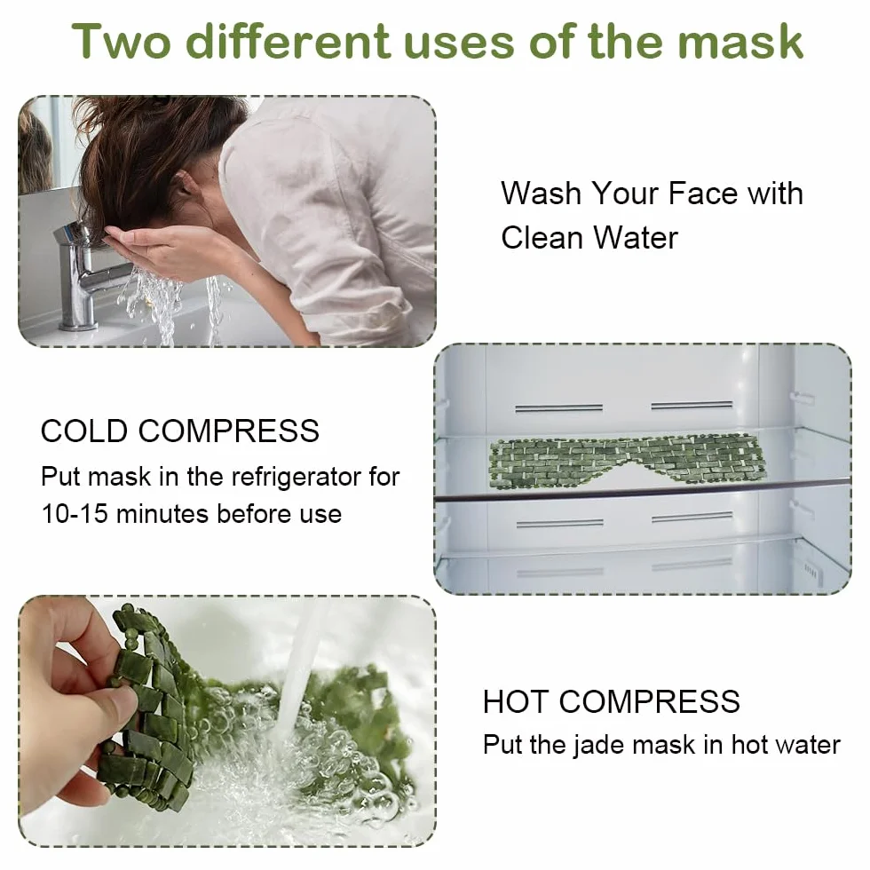 Maschera per Gli Occhi in Giada, Maschera Per Occhi In Pietra, Naturale Pietre Di Giada Anti Invecchiamento, Aiuta A Ridurre il Gonfiore Degli, il Mal di Testa (verde scuro)