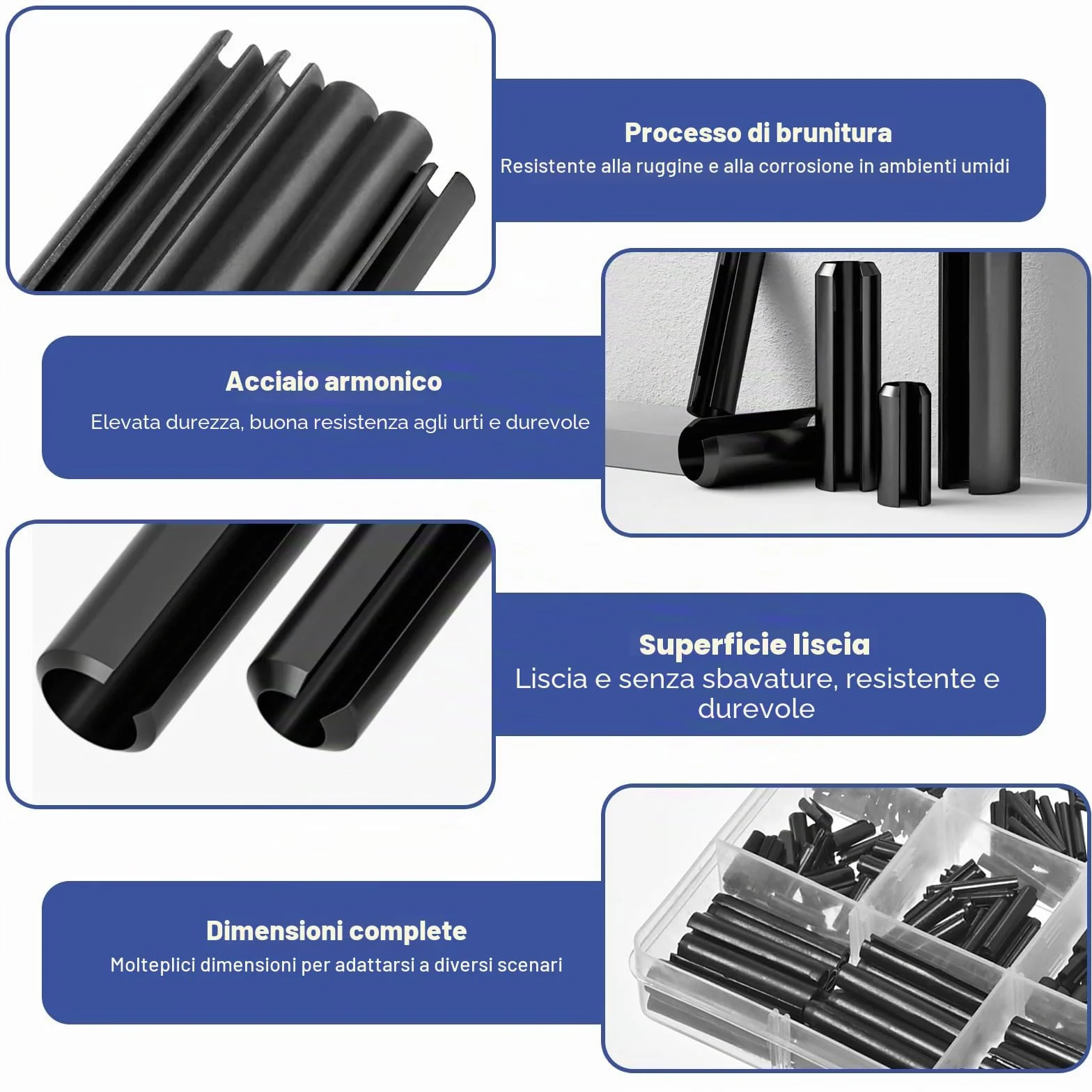 Goupille di Sicurezza Perni Elastici Set 550 Pezzi M1.5-M6 Fissaggi Vari Usi