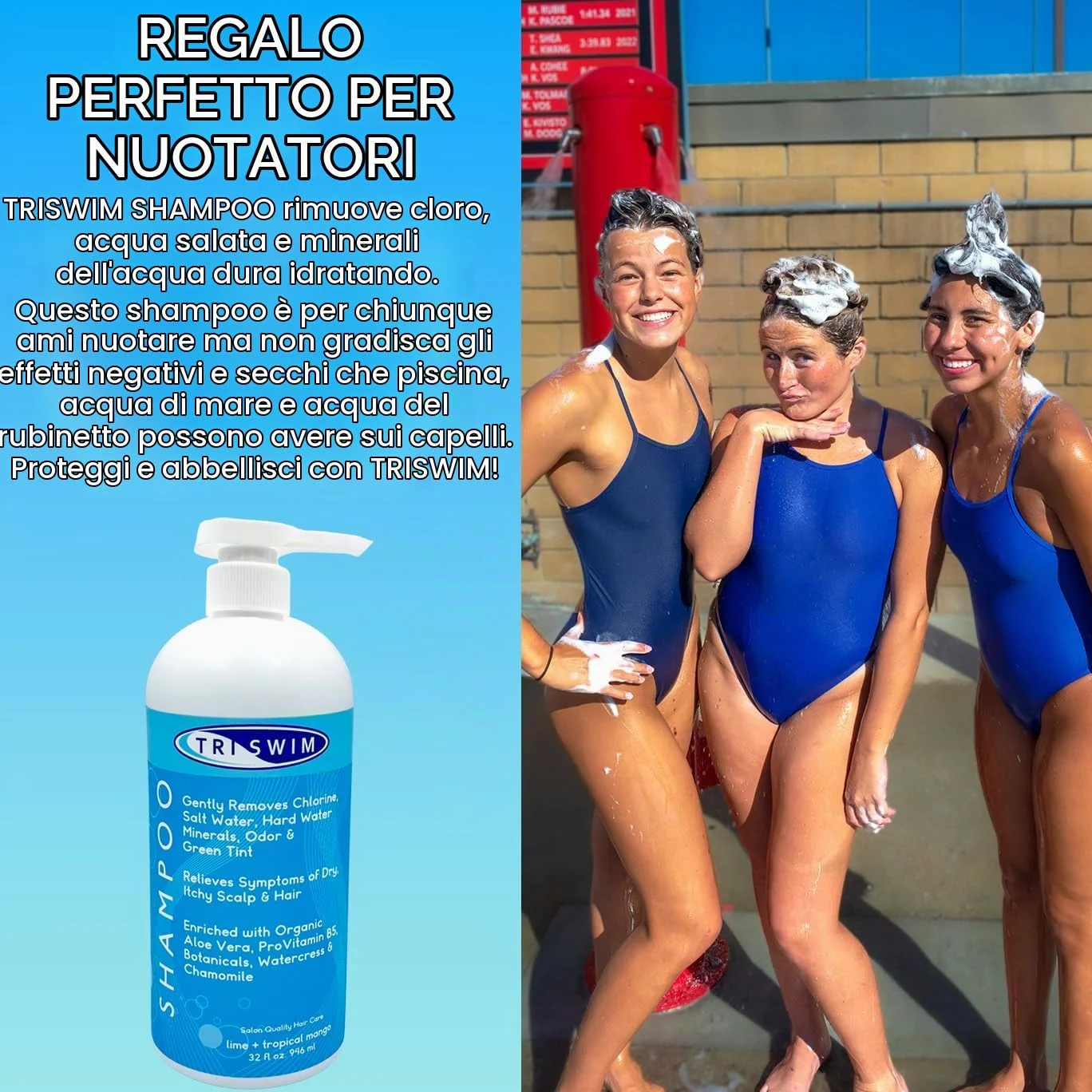 TRISWIM- Shampoo Idratante Per la Rimozione Cloro, Professionale Capelli Idratante Anti Cloro Per Nuotatori, Uomo e Donne Per il Nuoto, Capelli Rimuove la Tinta Verde - 946ml