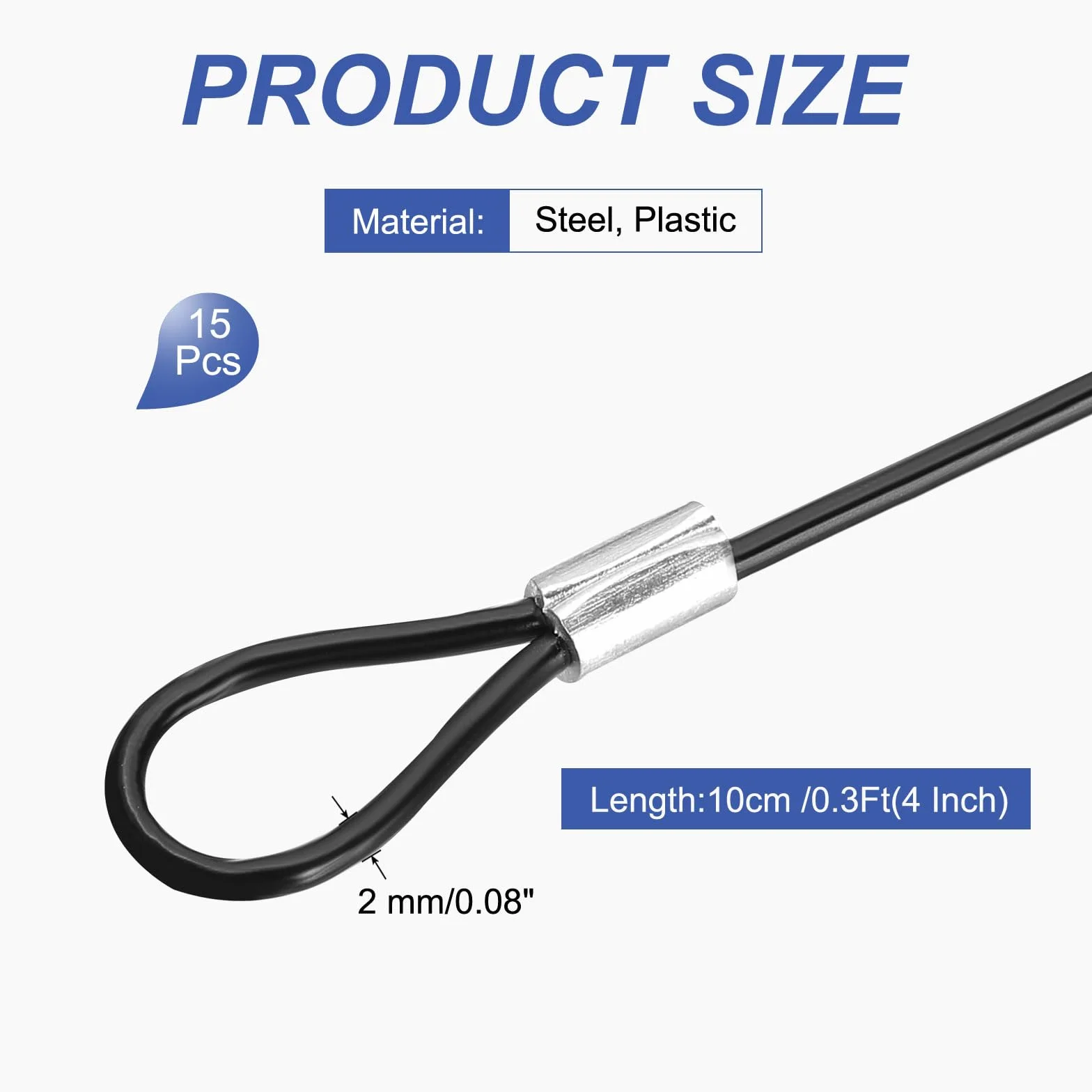 PATIKIL 10Cm Cavo Di Sicurezza 15Pcs Cavo D'Acciaio Inossidabile 2Mm Diametro Doppio Anello Nero