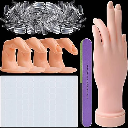 Kalolary Mains Et Doigts d'Entraînement Unghie Acriliche, Manicure Practice Hand & Fingers Mano Manicure Pieghevole Punte Unghie Finte 500 pezzi Mastice Unghie Strumenti Formazione (trasparente)