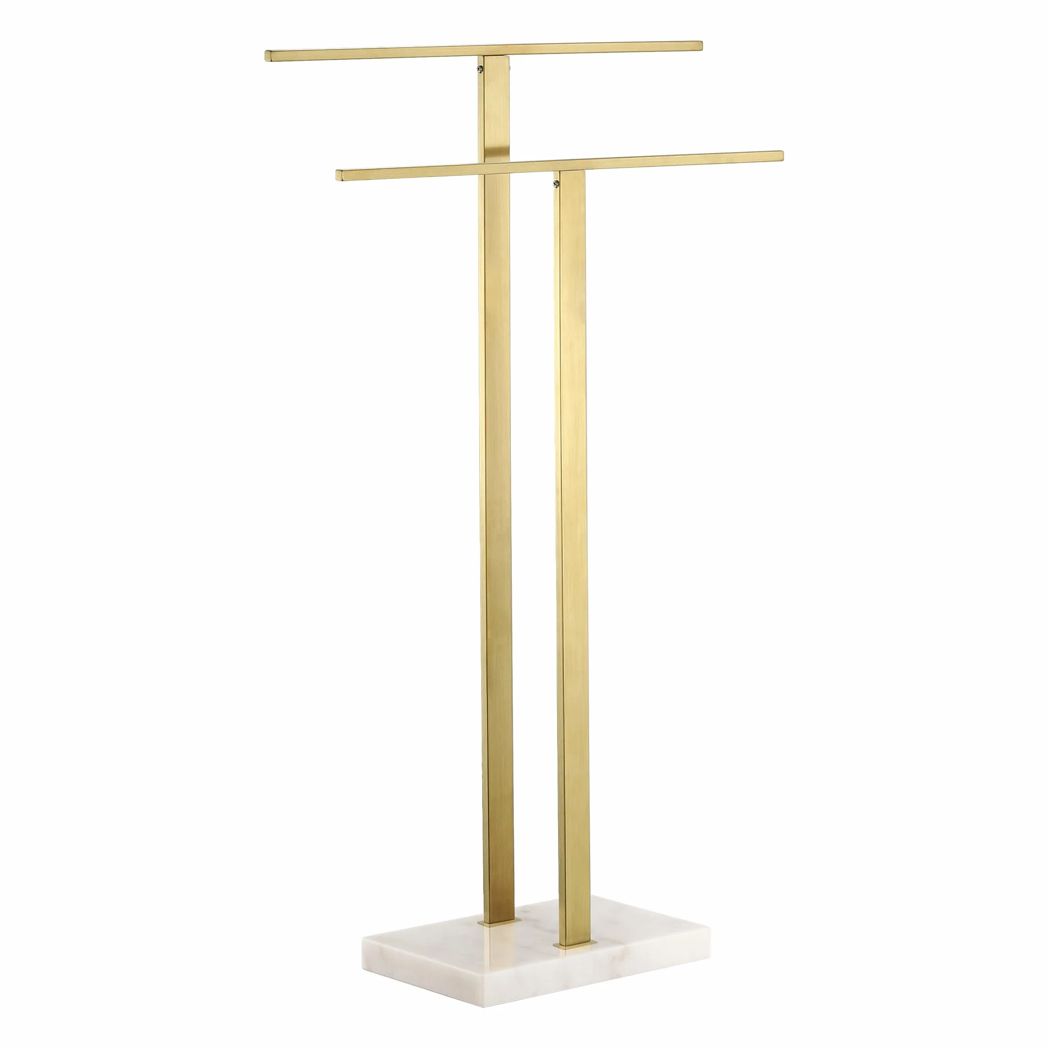 KES Oro Porta Asciugamani Bagno 2 Bracci Base Marmo Acciaio Inossidabile 18/8 Oro Spazzolato