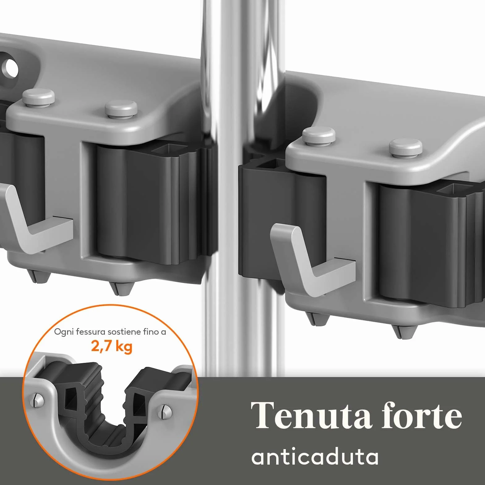 Lifewit Portascope da Muro Appendibile, Supporto Parete per Scopa e Materiali per la Pulizia, 5 slot 6 Ganci, Nero