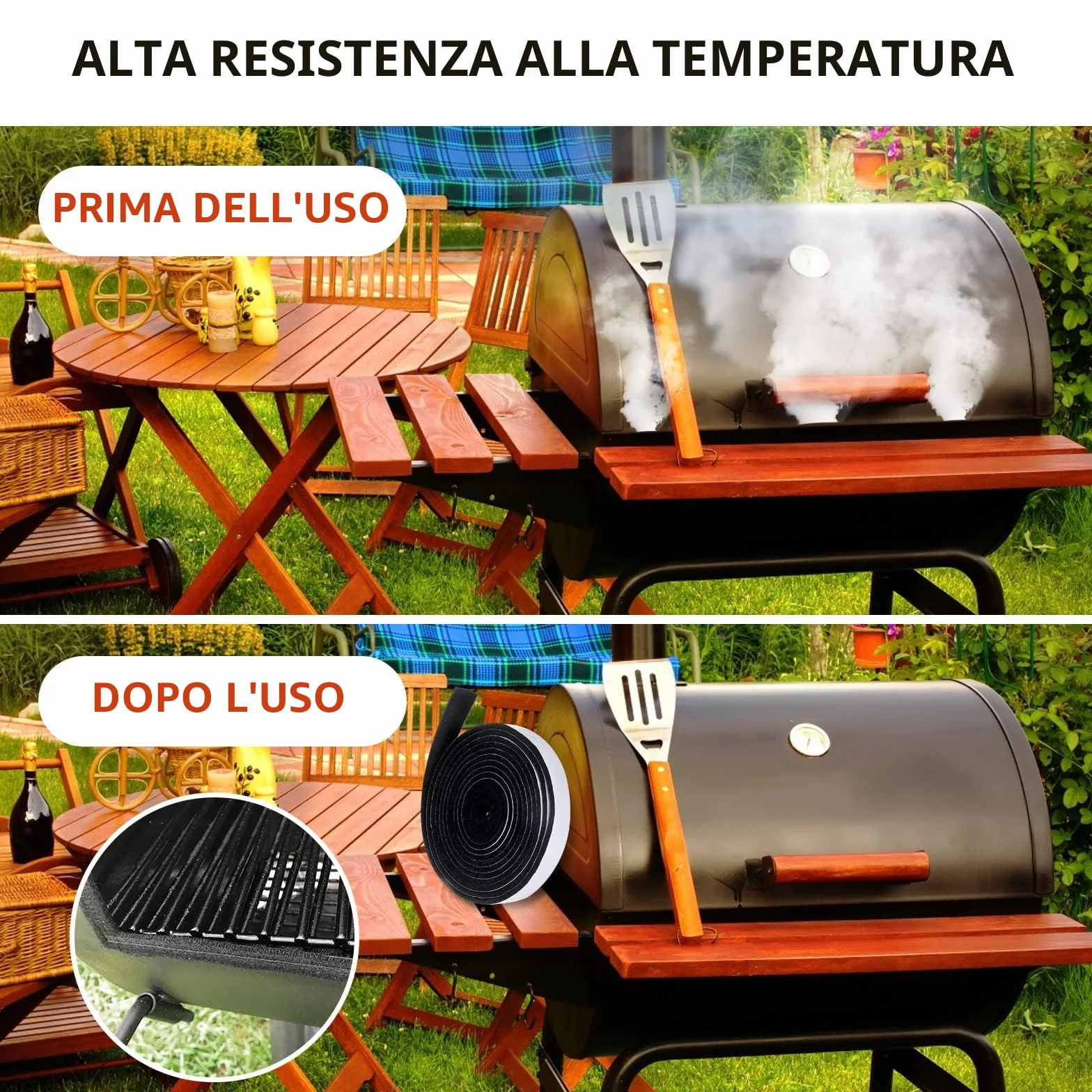 Guarnizione termica autoadesiva per forni e stufe, 2,5 m, 3,5 mm, resistente al calore
