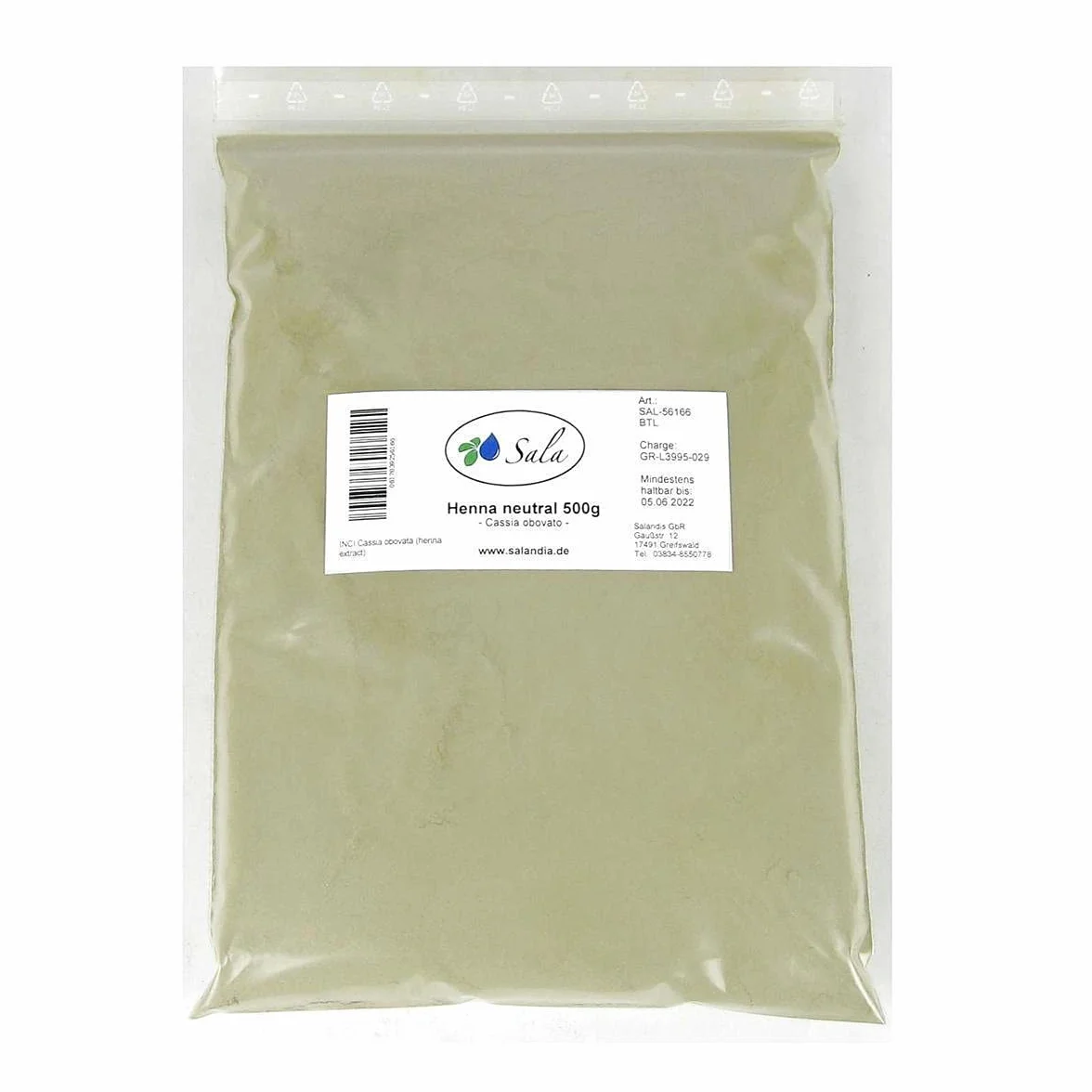 SALA Cassia obovata polvere di henné neutra, confezione da 500 g
