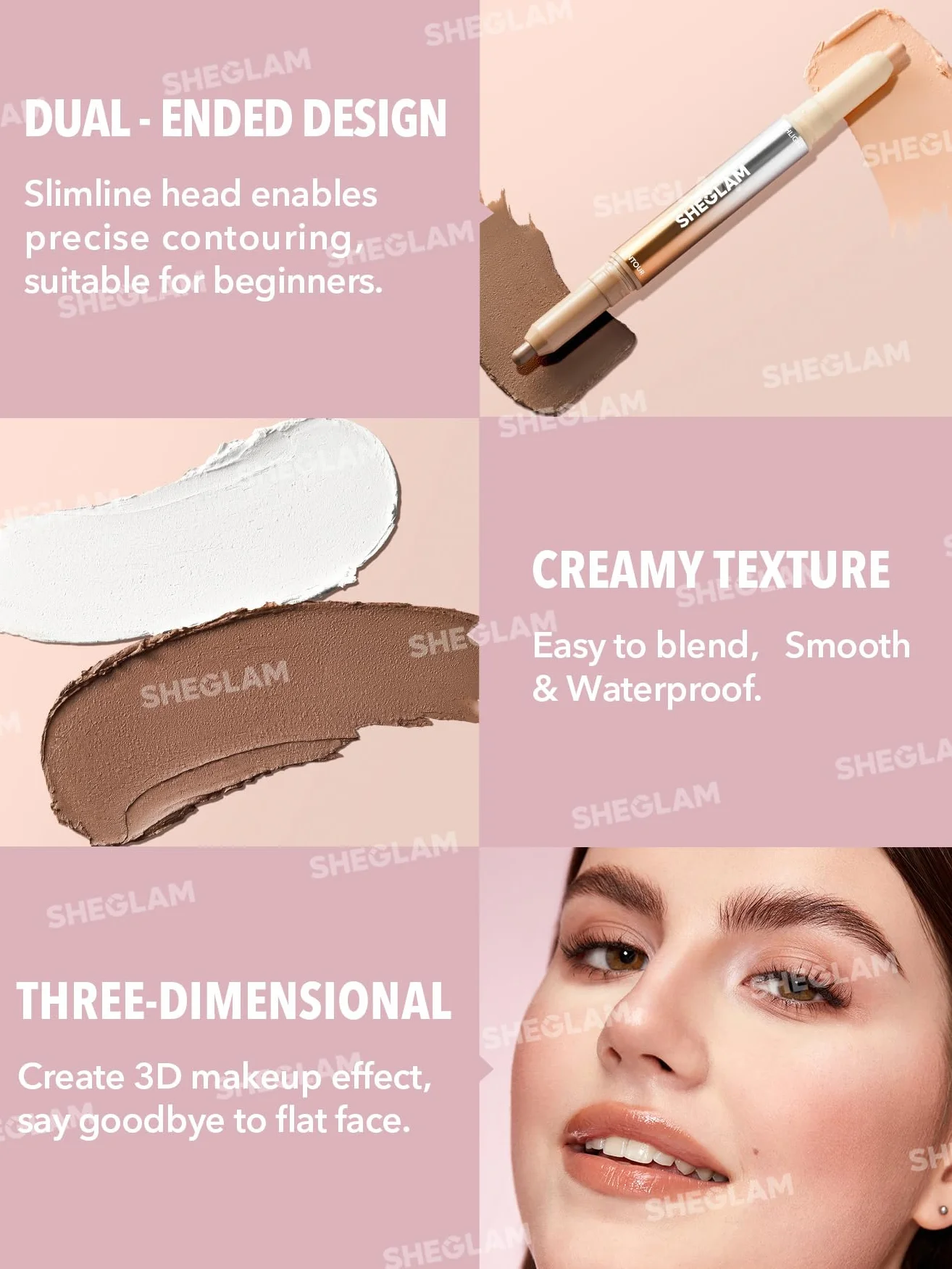 SHEGLAM Fine Line - Penna 2 in 1 per contouring e illuminante del naso, impermeabile, a lunga durata, in crema, abbronzante e illuminante