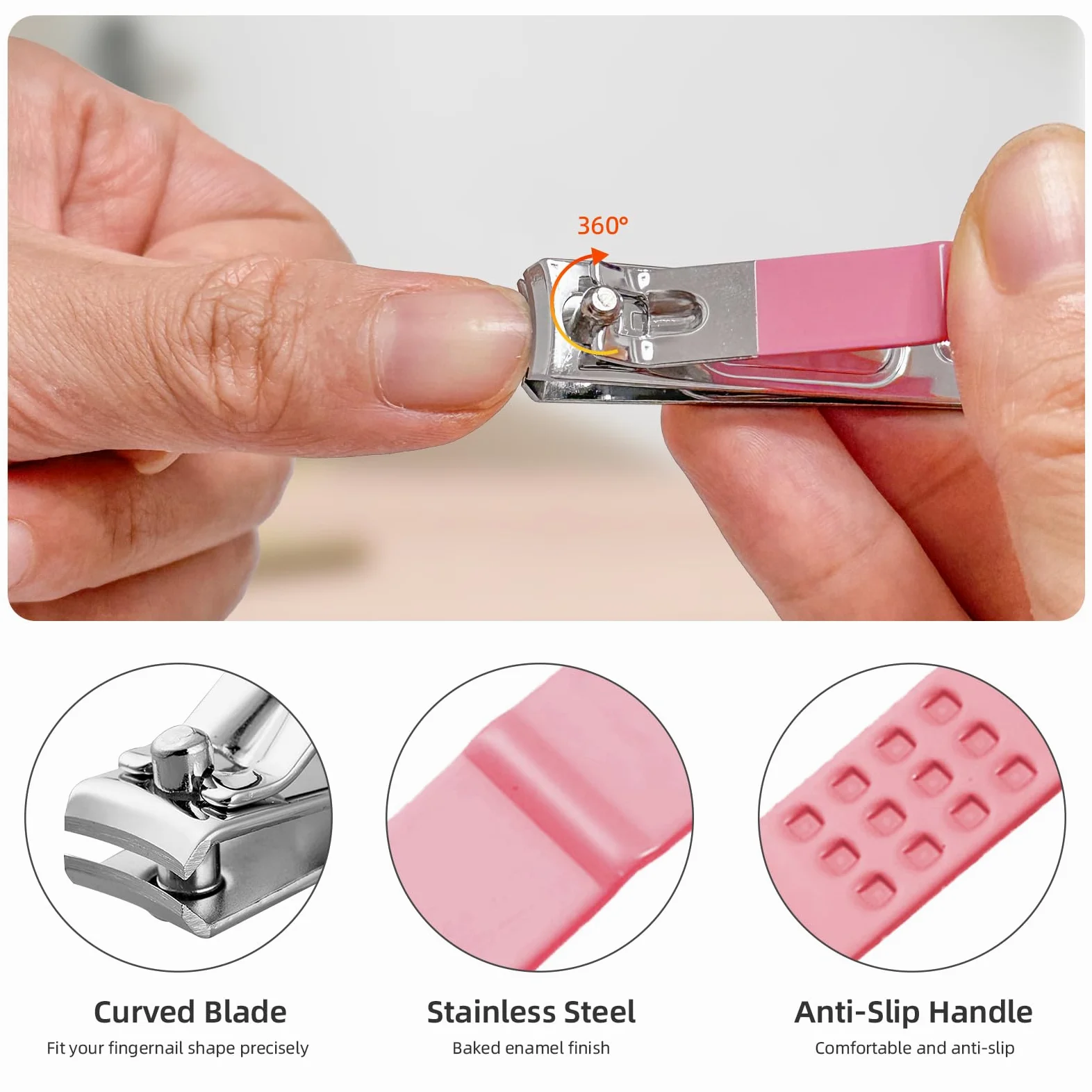 Andrea Set per manicure, 10 pezzi, kit professionale per unghie in acciaio inossidabile, kit portatile per manicure e pedicure, kit per la cura delle unghie (rosa)