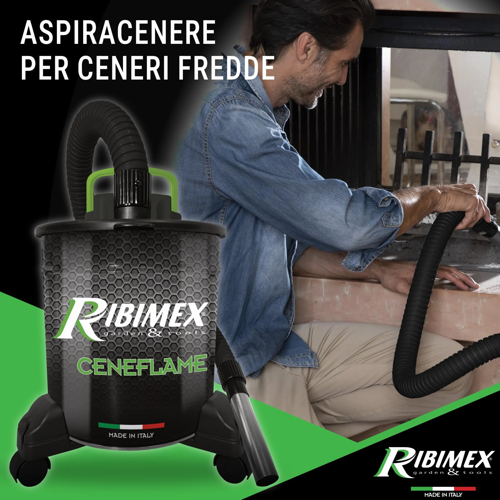 Ribimex Aspiracenere Elettrico Ceneflame 18L 1200W con Filtro HEPA Lavabile PRCEN007