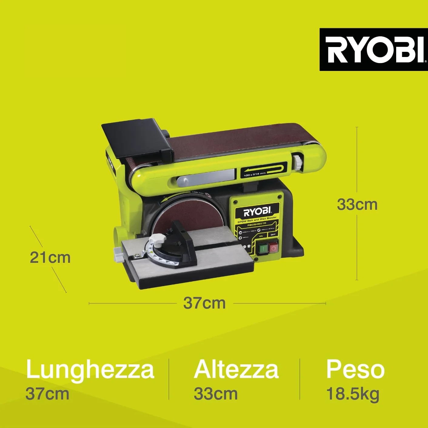 Ryobi RBDS4601G Levigatrice a Nastro e a Disco 375W 150mm 100x914mm