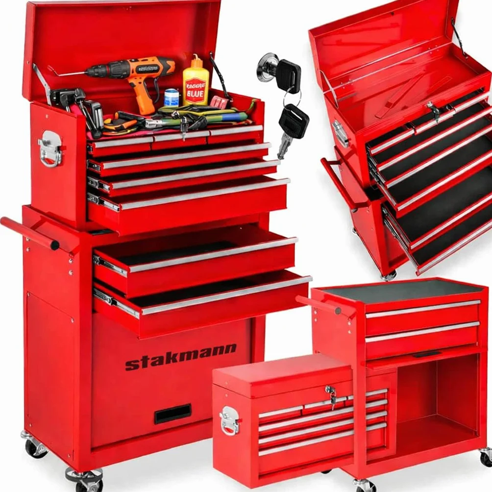 Carrello Portautensili 2in1 8 Cassetti 1 Sportello in Acciaio 68x33x108 cm