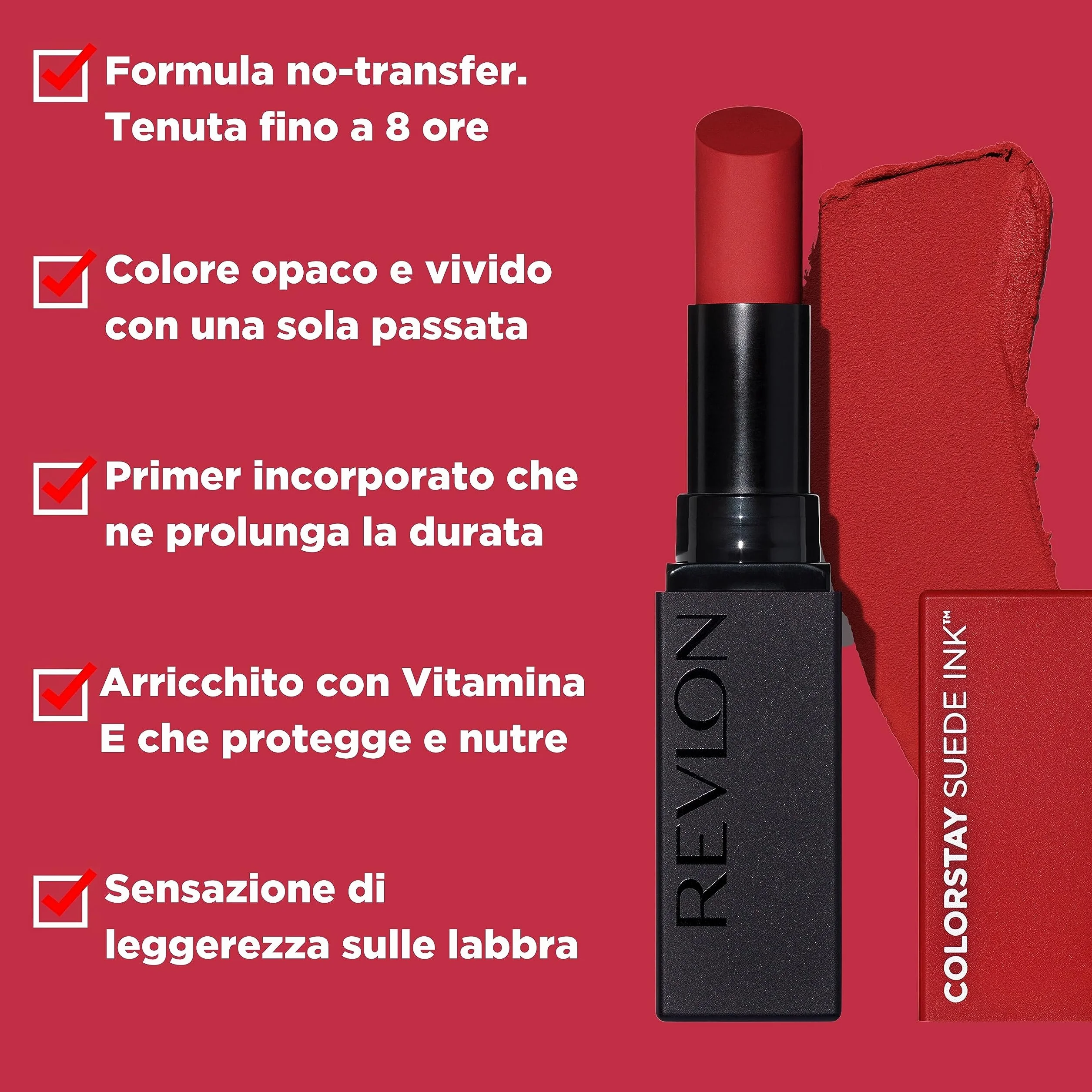 Revlon ColorStay Suede Ink Lipstick, Rossetto Opaco, A Lunga Durata, Formula No-Transfer, Arricchito con Vitamina E, Resistente All'Acqua, 015 Lip Boom, 2.55g