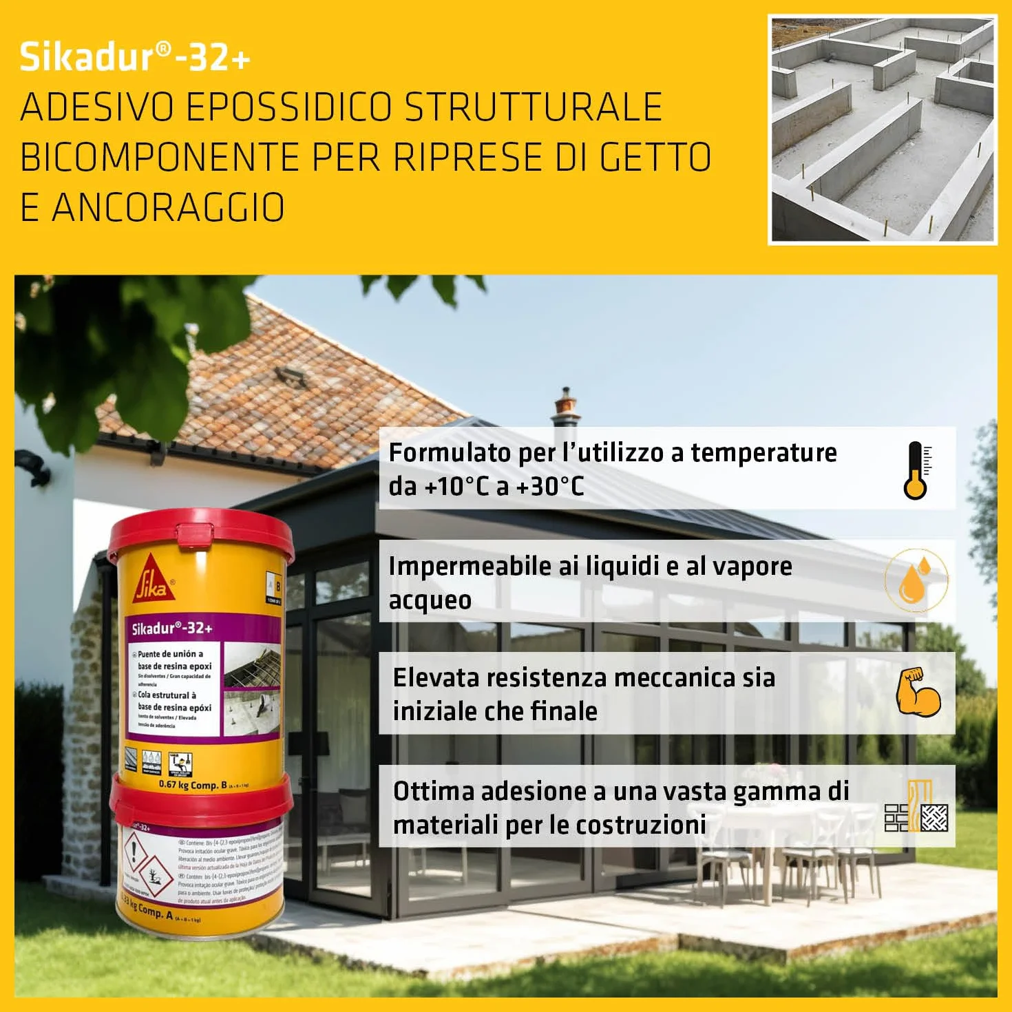 Sikadur 32+ Adesivo epossidico 1kg per calcestruzzo impermeabile versatil