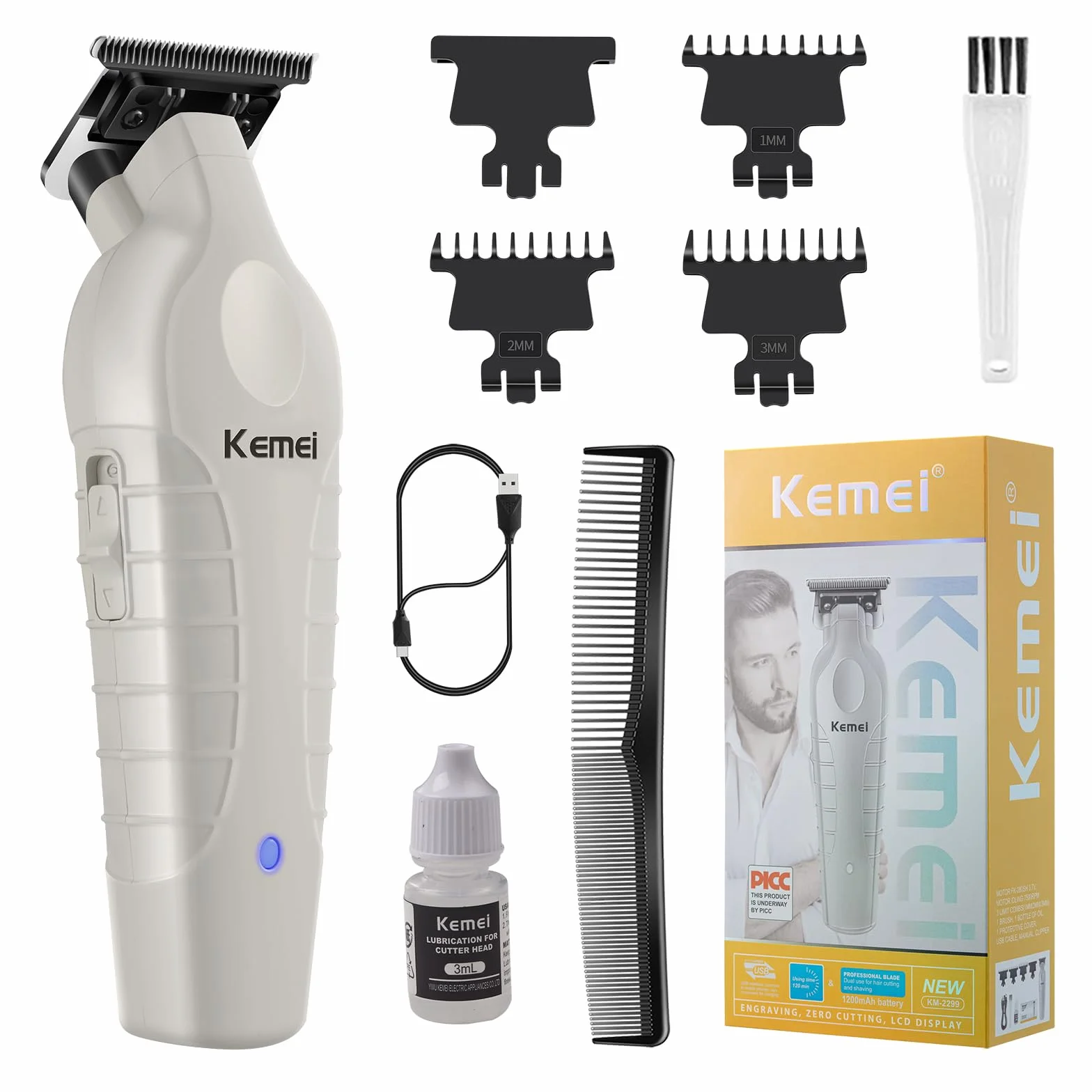 KEMEI PG2299 Regolabarba e capelli da uomo professionale, zero gapped trimmer per uomo senza fili trimmer per barbieri, grigio