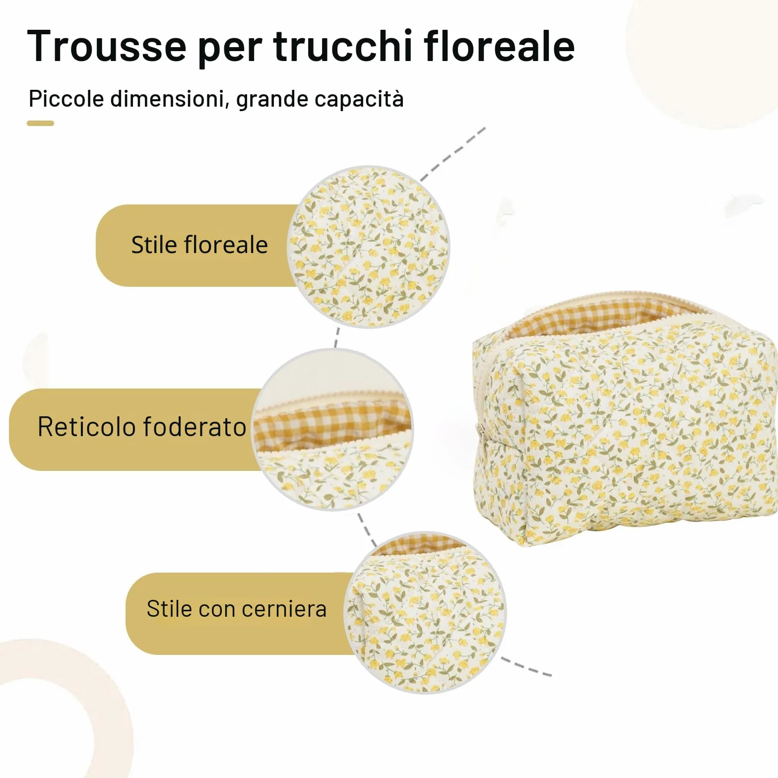 Pochette per cosmetici, adatta per donne e ragazze,, giallo.