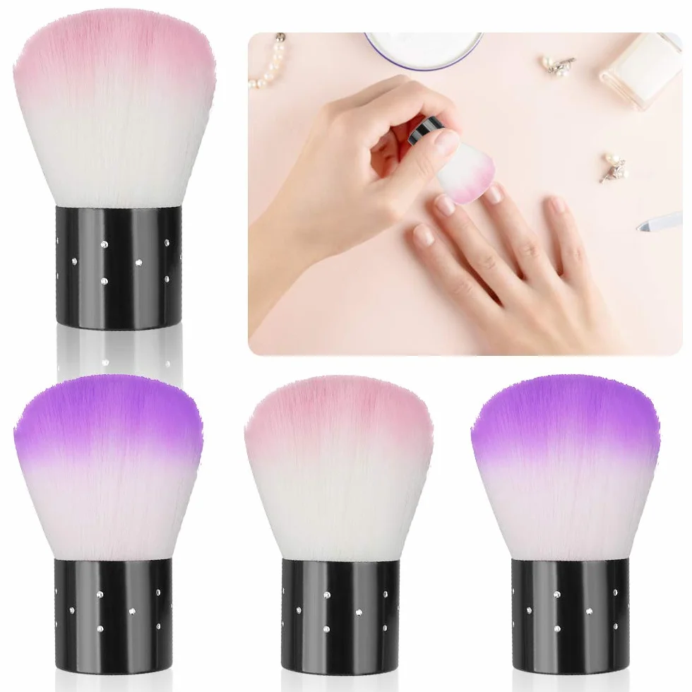 4 pezzi di spazzole per unghie Kabuki per rimuovere la polvere da manicure, polvere per unghie morbida Rosa e viola, fibra artificiale