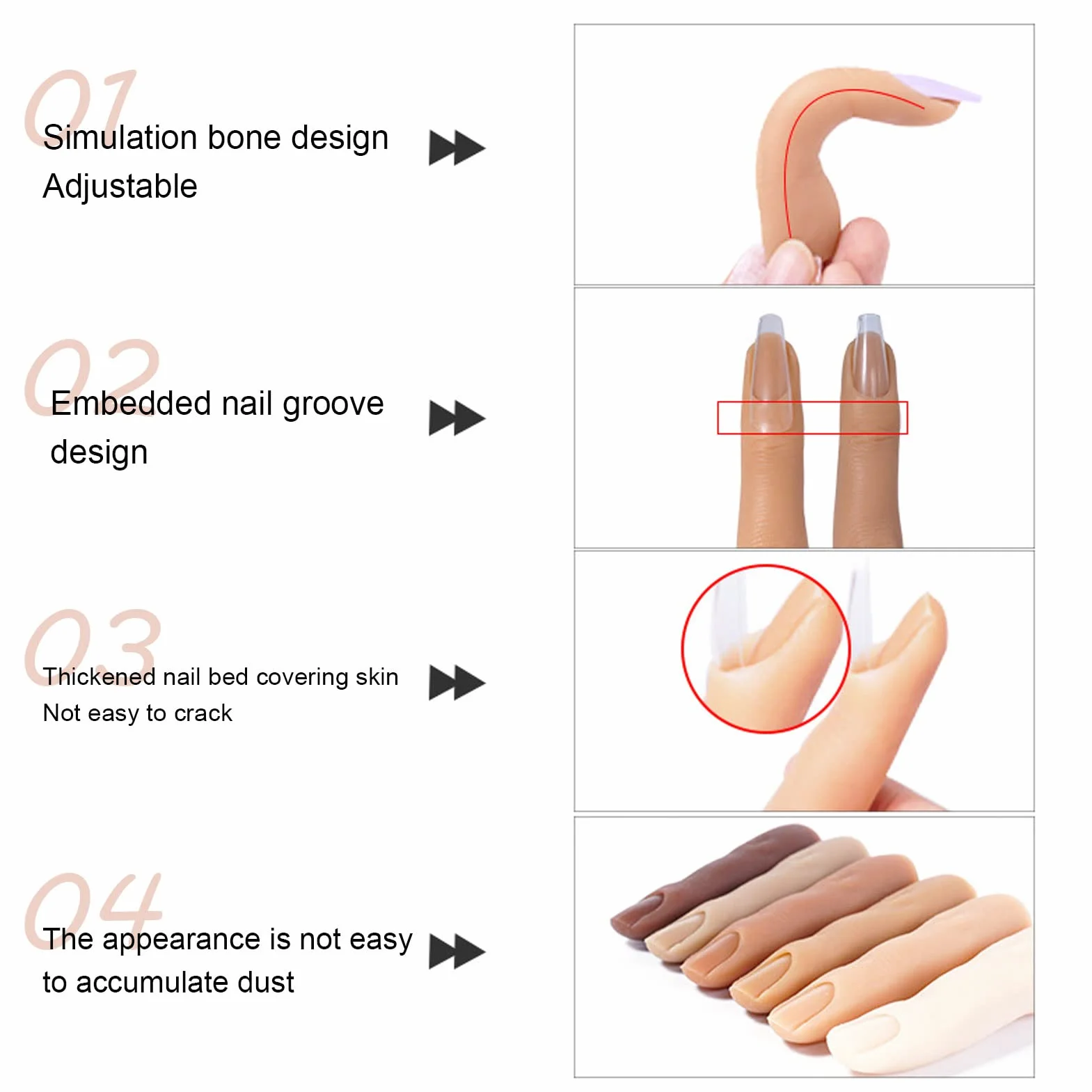 Modello di dito per esercitarsi con i tatuaggi - Dito professionale pieghevole in silicone per esercitarsi con l'agopuntura | Strumento di allenamento per la nail art resistente e leggero