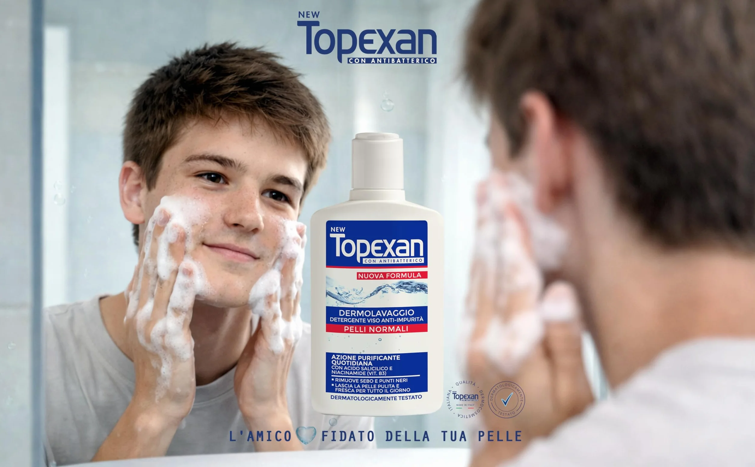 NEW TOPEXAN Dermolavaggio Anti-impurità - Detergente viso ad azione purificante - con Acido Salicilico e Niacinamide - Rimuove sebo e punti neri - Uso quotidiano - 150ml