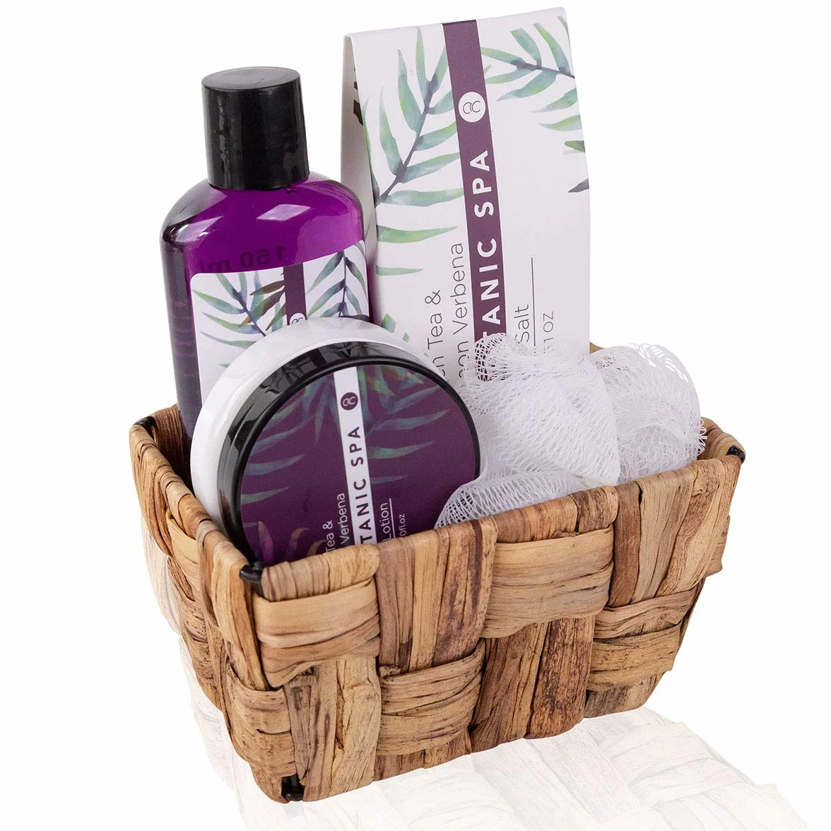 accentra Gift Set Botanic SPA in un cesto decorativo di seagrass, set da bagno e doccia - da 5 pezzi , miglior regalo per il compleanno, San Valentino, ecc.