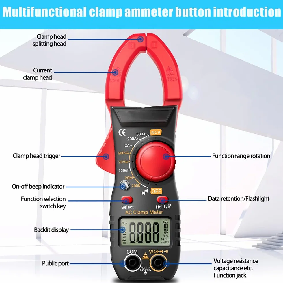 Pinza Amperometrica AC/DC CAT III 600V, True-RMS 2000 Contatori, Misuratore di Corrente 0-500A