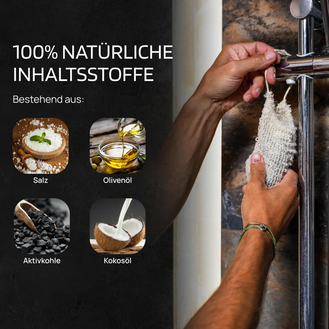 SKINBRO® Set di sapone doccia da uomo e shampoo solido, sapone naturale estivo da uomo | Sapone rinfrescante, ciliegia, legnoso, lussuoso, potente e rinfrescante, da uomo, con porta sapone, spazzola e barattolo
