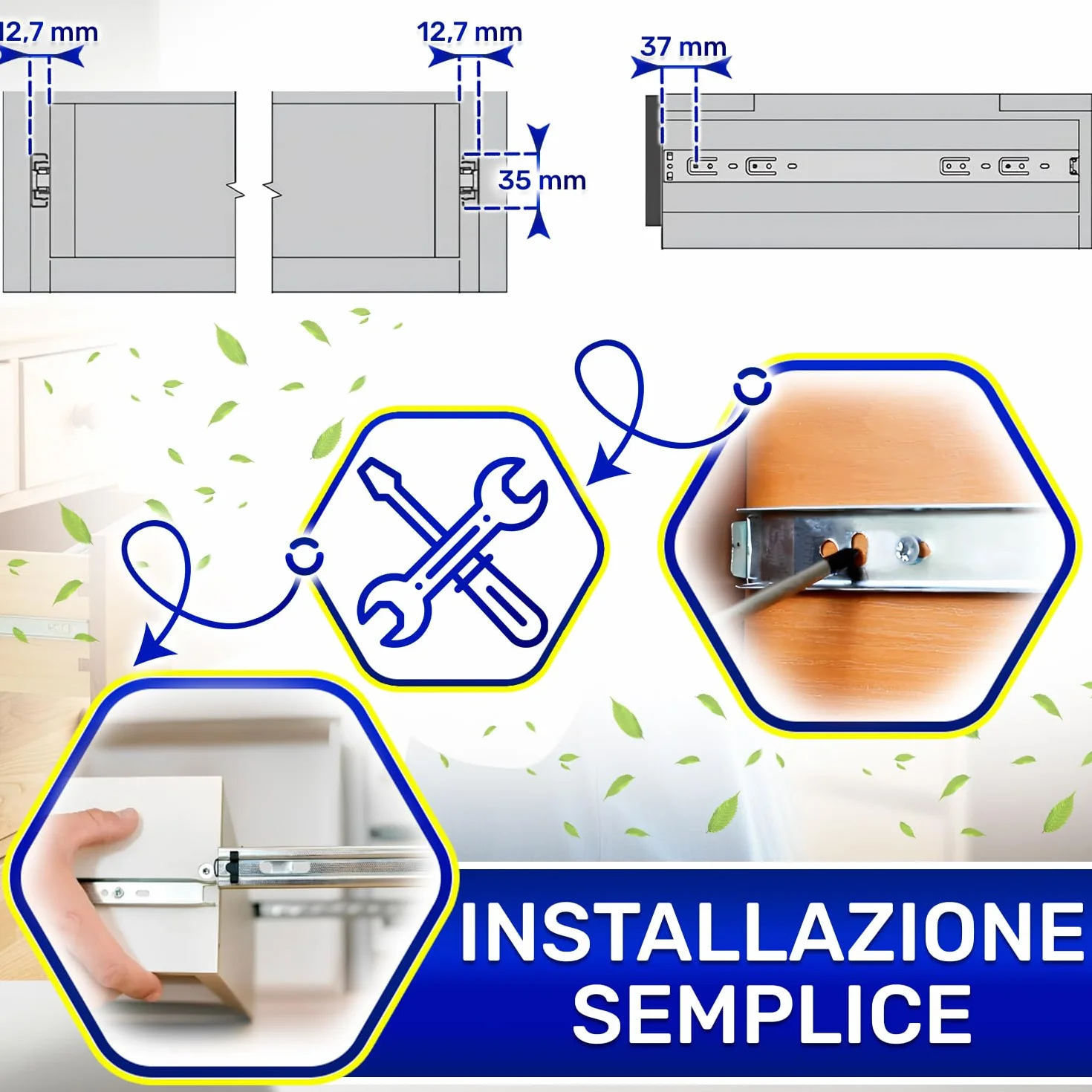 Coppia Guide per Cassetti Telescopiche 300 mm x 35 mm Acciaio Zincato MONTERAL