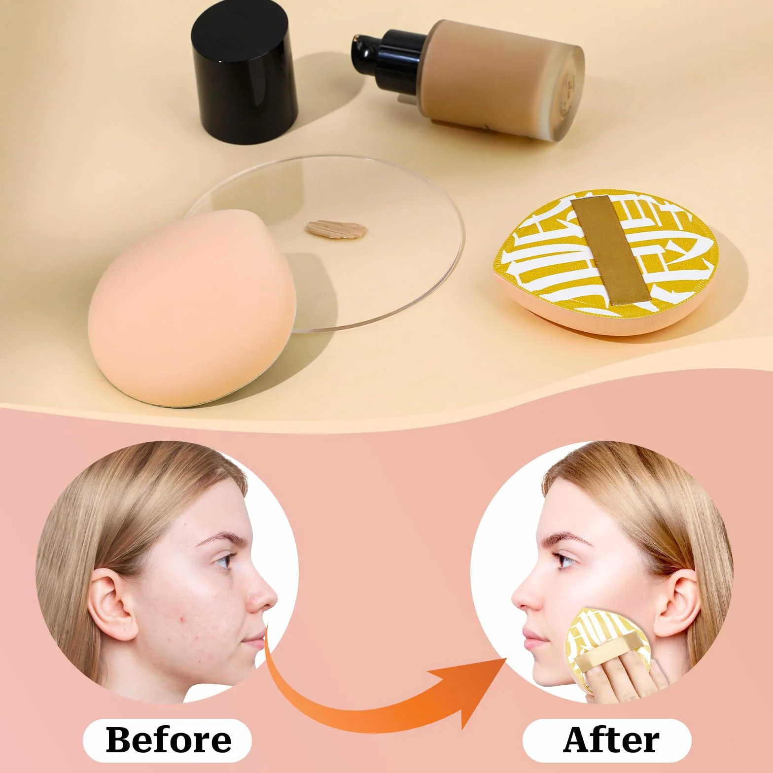 Spugnetta coreana per cipria, ultra morbida, per fondotinta, correttore, cipria, cipria, cipria, fondotinta, miscelatore, spugna per liquidi, crema e cipria (2 grandi, 2 piccoli)