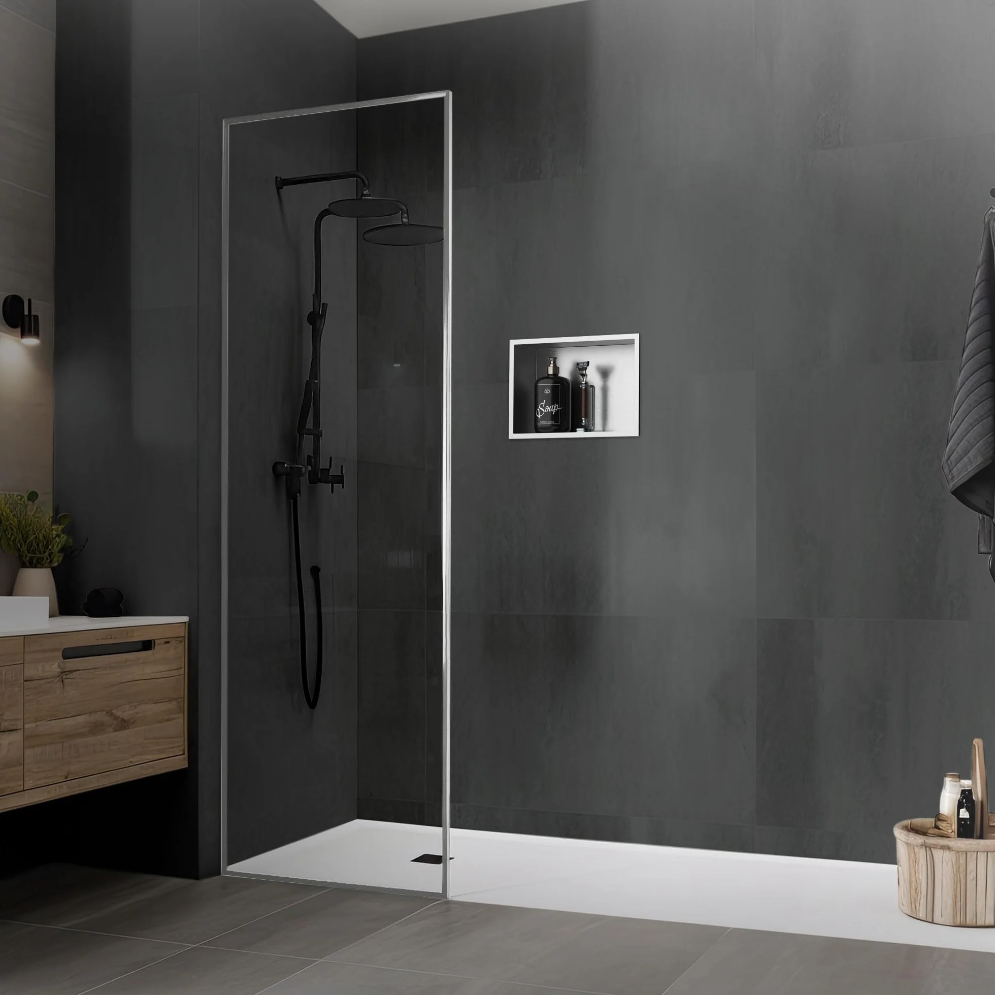 LuxeBath Nicchia a Muro in Acciaio Inox 20x30x10 cm Argento Nicchia per Doccia con Telaio Ripiano Incorporato