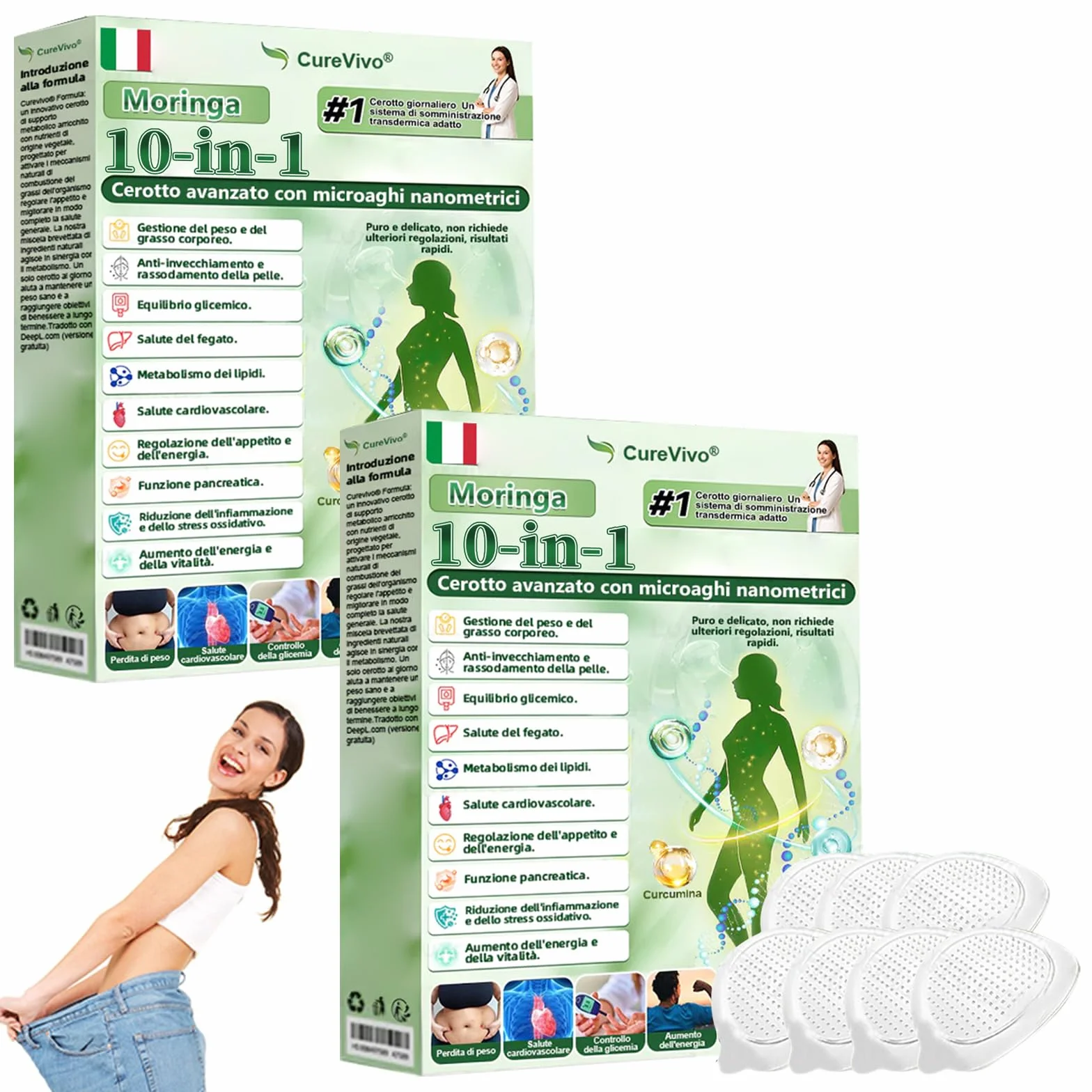 CureVivo Moringa NAD+ 10-in-1 Cerotto Avanzato ai Nano Microaghi, Naturali Moringa Cerotti Dimagranti, CureVivo Cerotti Dimagranti Efficaci, per Addome, Gambe e Braccia (2 Scatole)