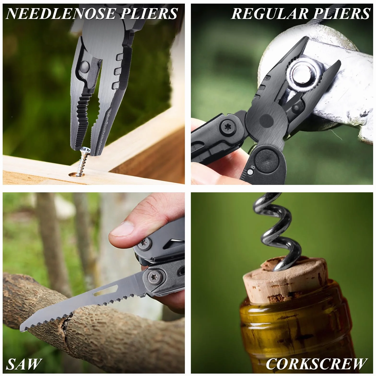 RoverTac 18 in 1 Multitool Coltello Tascabile con Pinze Forbici Sega Cavatappi 9-Pack Cacciaviti e Fodero in Nylon