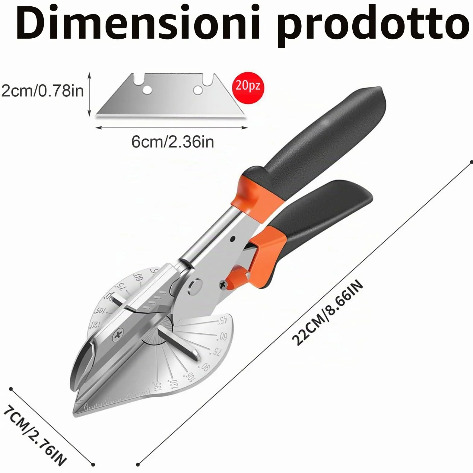 Forbici per Mitra 45°-135° Cesoie Angolari Taglierina Multi-Angolo Regolabili con 20 Lame di Ricambio