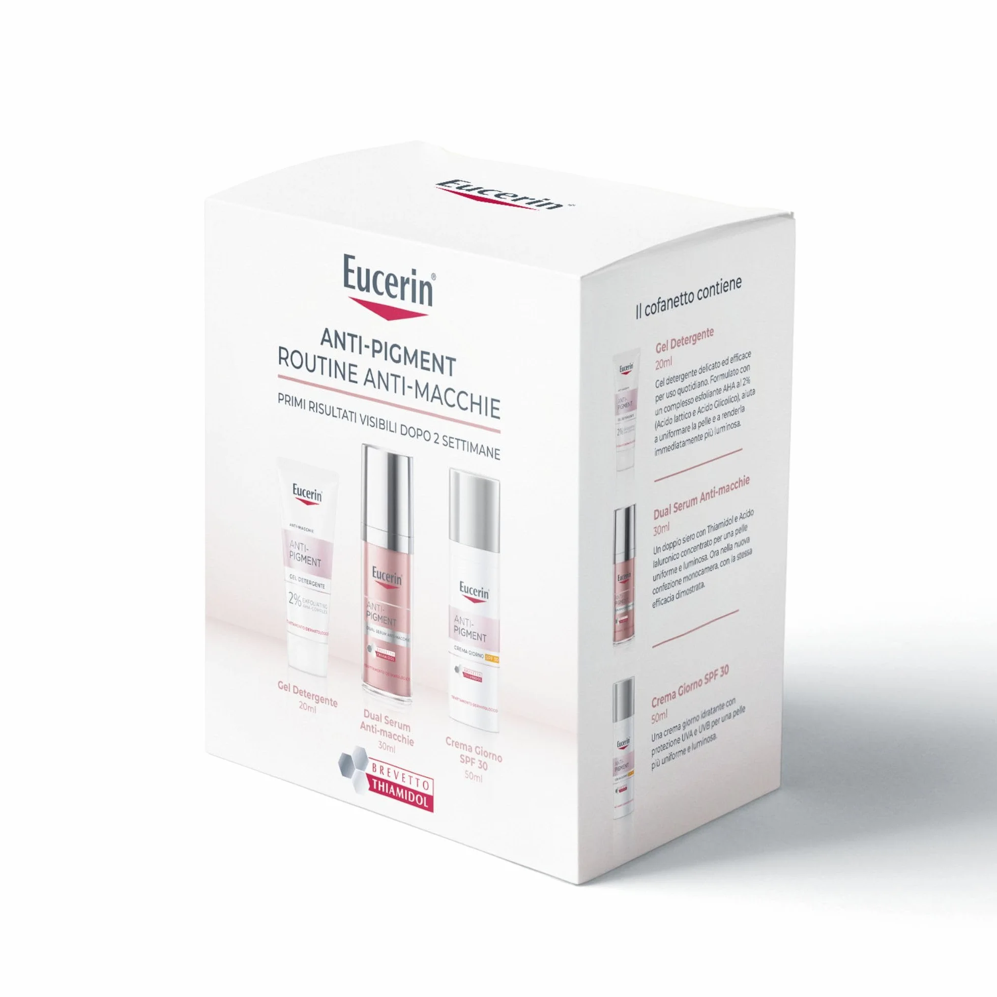 Eucerin Skincare Kit Anti-Pigment Routine Anti-Macchie, Cofanetto regalo donna beauty antimacchie con Siero Viso Dual Serum 30 ml, Crema Giorno SPF30 50 ml e Mini Gel Detergente Viso 200 ml