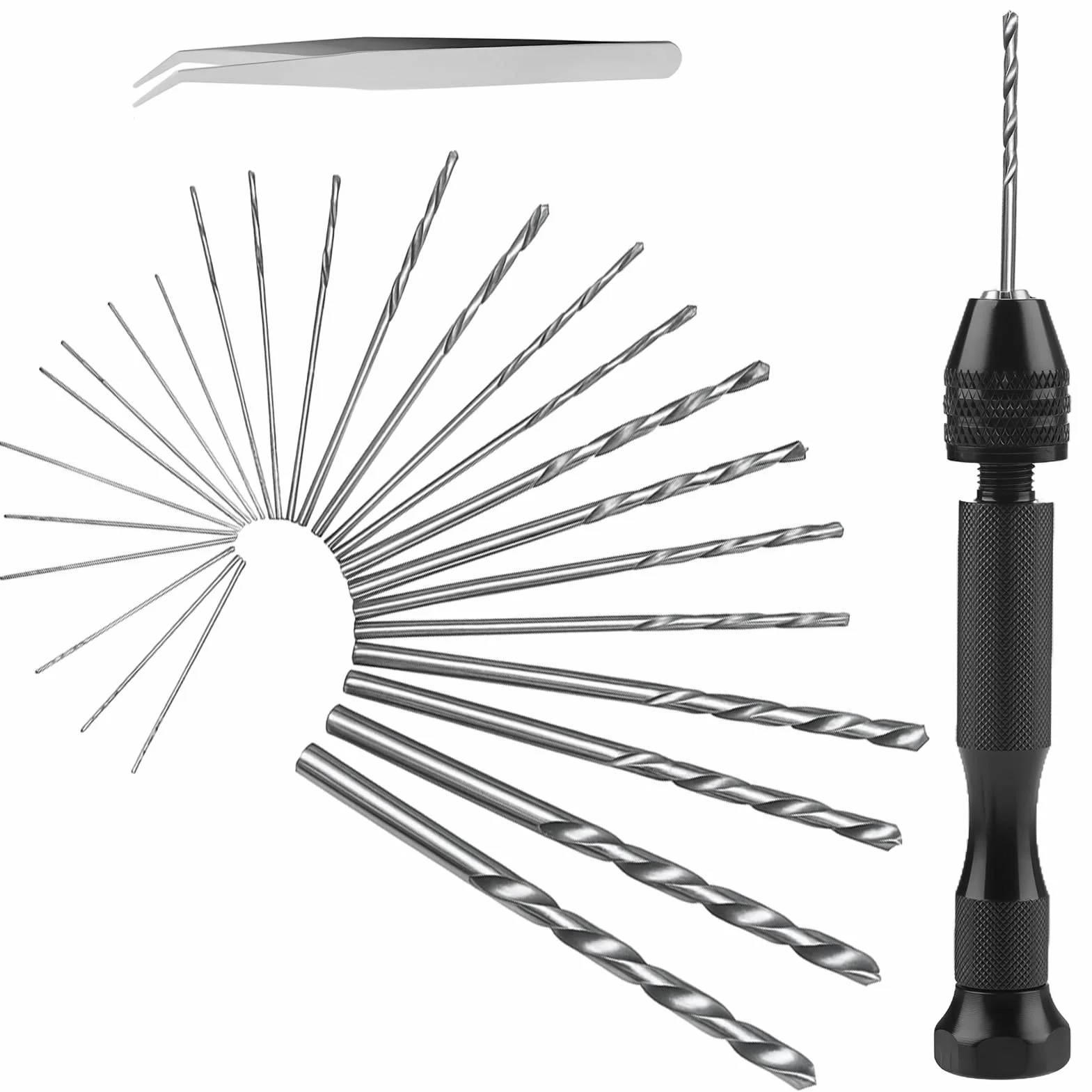 Mini trapano a mano Twist Drill Bits, 25 punte elicoidali, strumenti rotanti per modellismo, legno, metallo