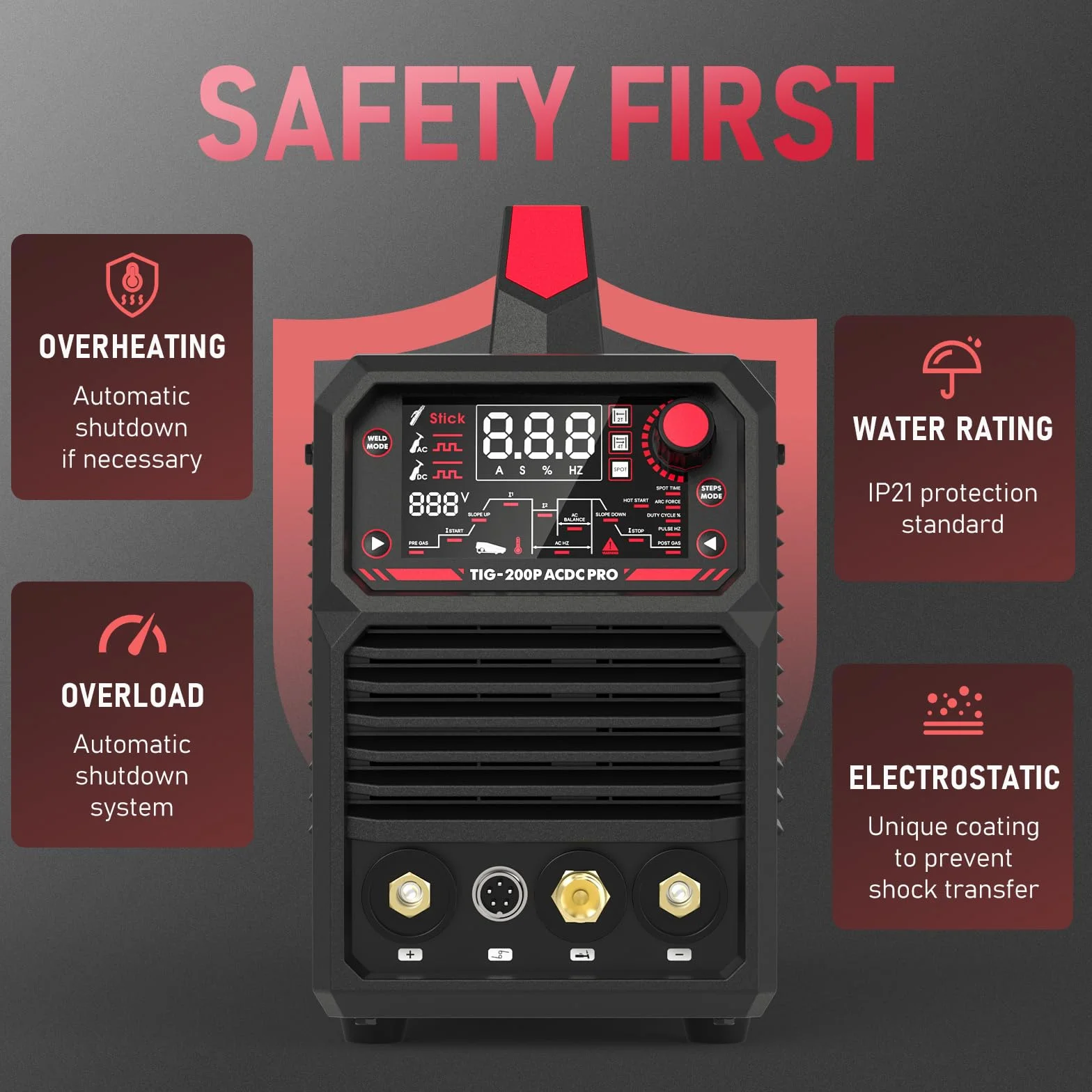 YESWELDER 200A AC/DC TIG Saldatrice Inverter Digitale 230V con Impulso Grande Display LED