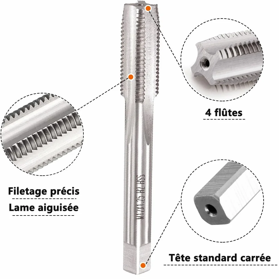 M12 X 1,25 Metrico Maschi e Filiere Kit HSS Maschi a Mano Destra Filettatura