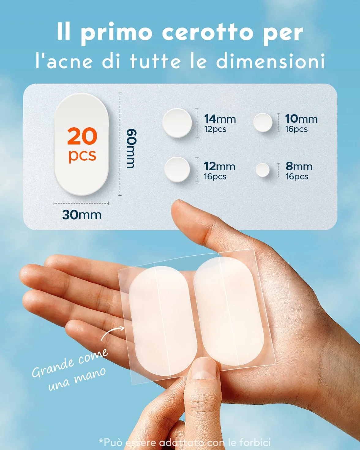 LitBear Grandi patch per brufoli in 5 misure per brufoli grandi, patch per acne per viso e corpo, trattamento macchie acne con olio di tea tree e calendula e idrocolloide (80 patch)