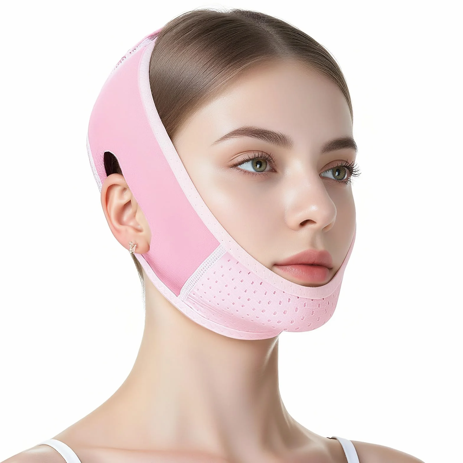 Maschera V Facciale Riutilizzabile,Fascia Lifting Mentoniera Antirughe,Riduttore Doppio Mento con Effetto Snellente Viso,Fascia Reggente per Rassodare il Contorno Viso e Mento,Pink