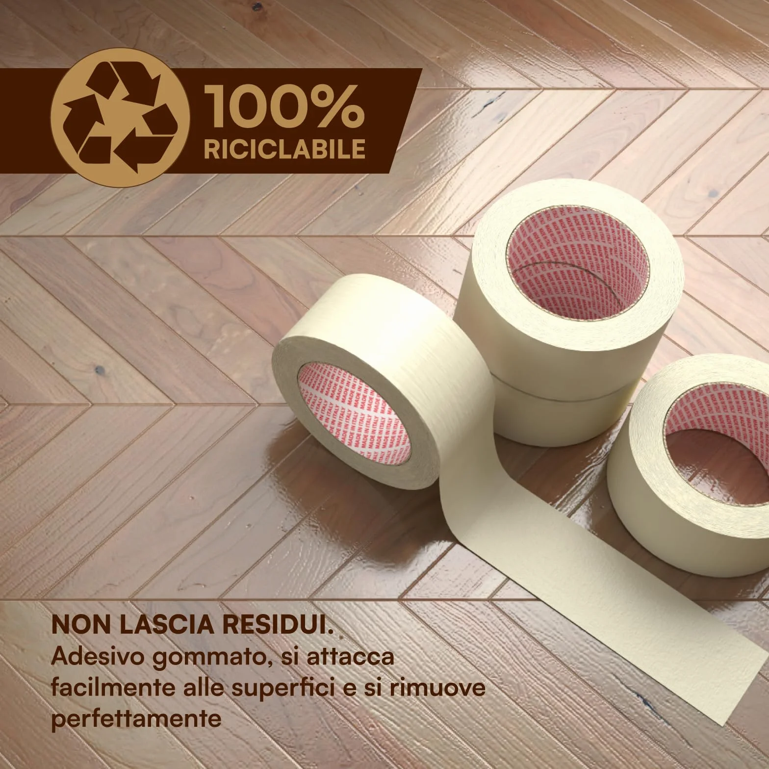 Nastro da Imbianchini 50mm x 50m Carta Gommata Professionale Riciclabile per Mascheratura Pittura