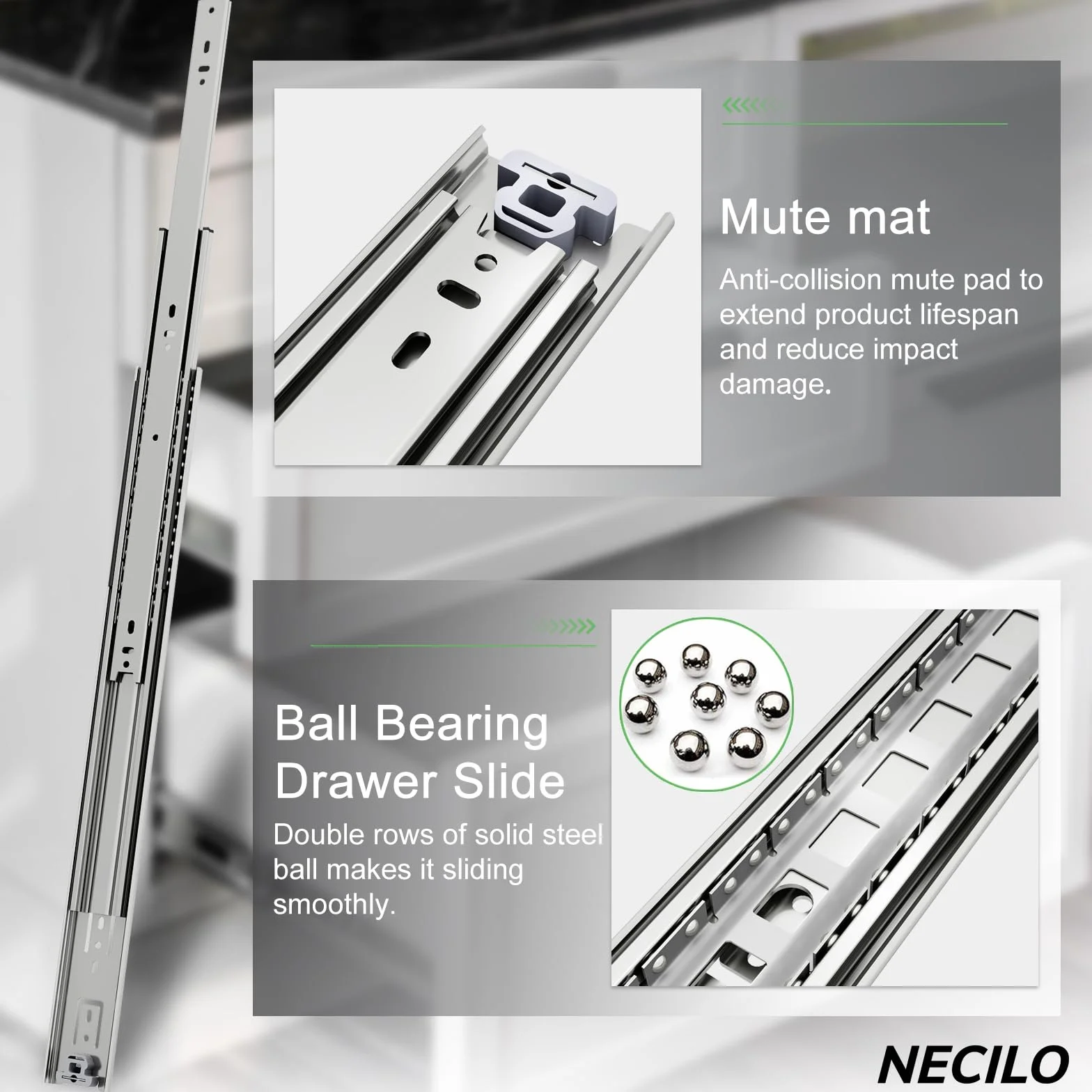 NECILO guide per cassetti carichi pesanti 800mm 68 kg estrazione totale cuscinetti a sfera 1 coppia