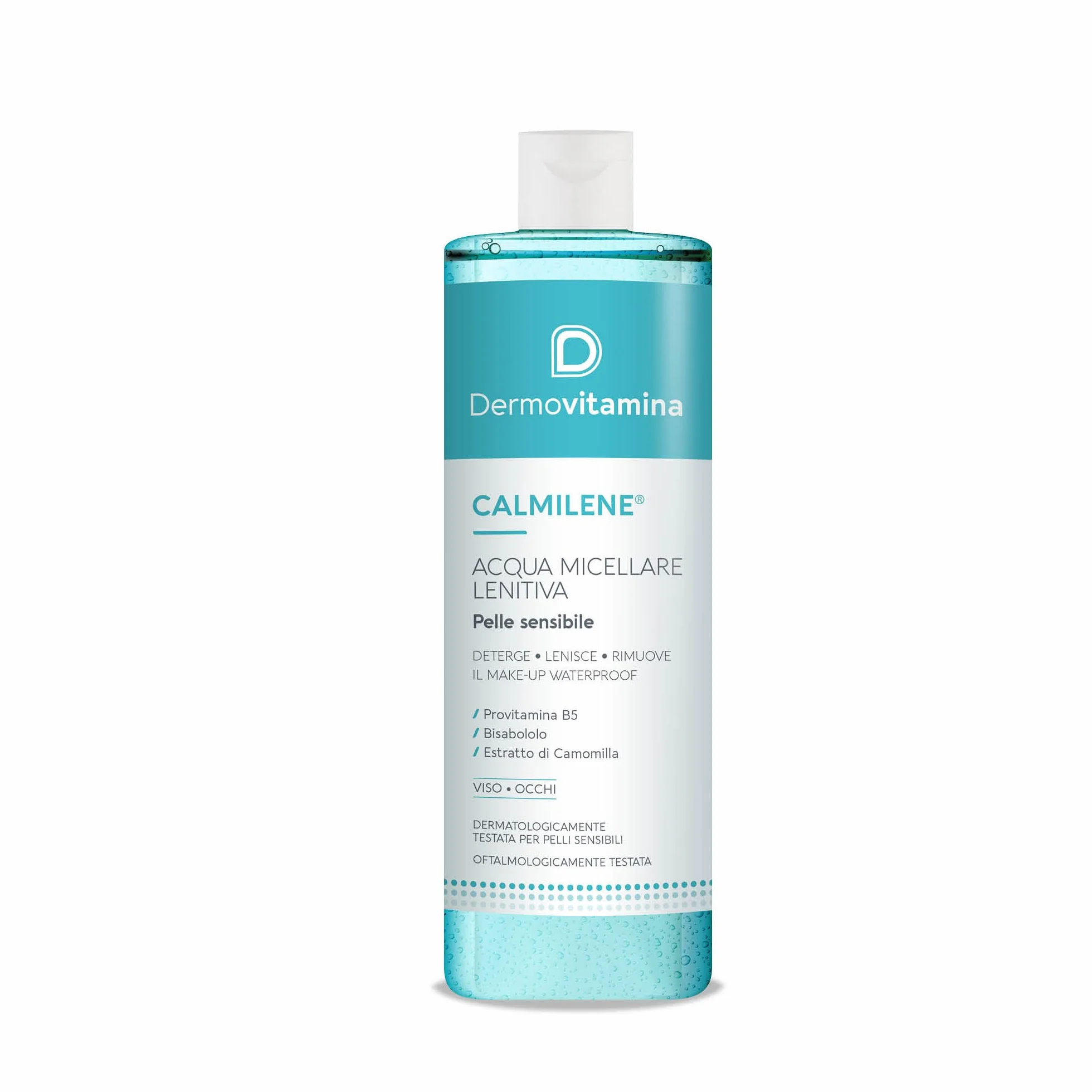 Dermovitamina Calmilene - Acqua Micellare Lenitiva - Struccante Occhi Delicato - Detergente Viso -Con Estratto di Camomilla ed Estratto di Olio d'Oliva - Per Pelle Sensibile - 500ml