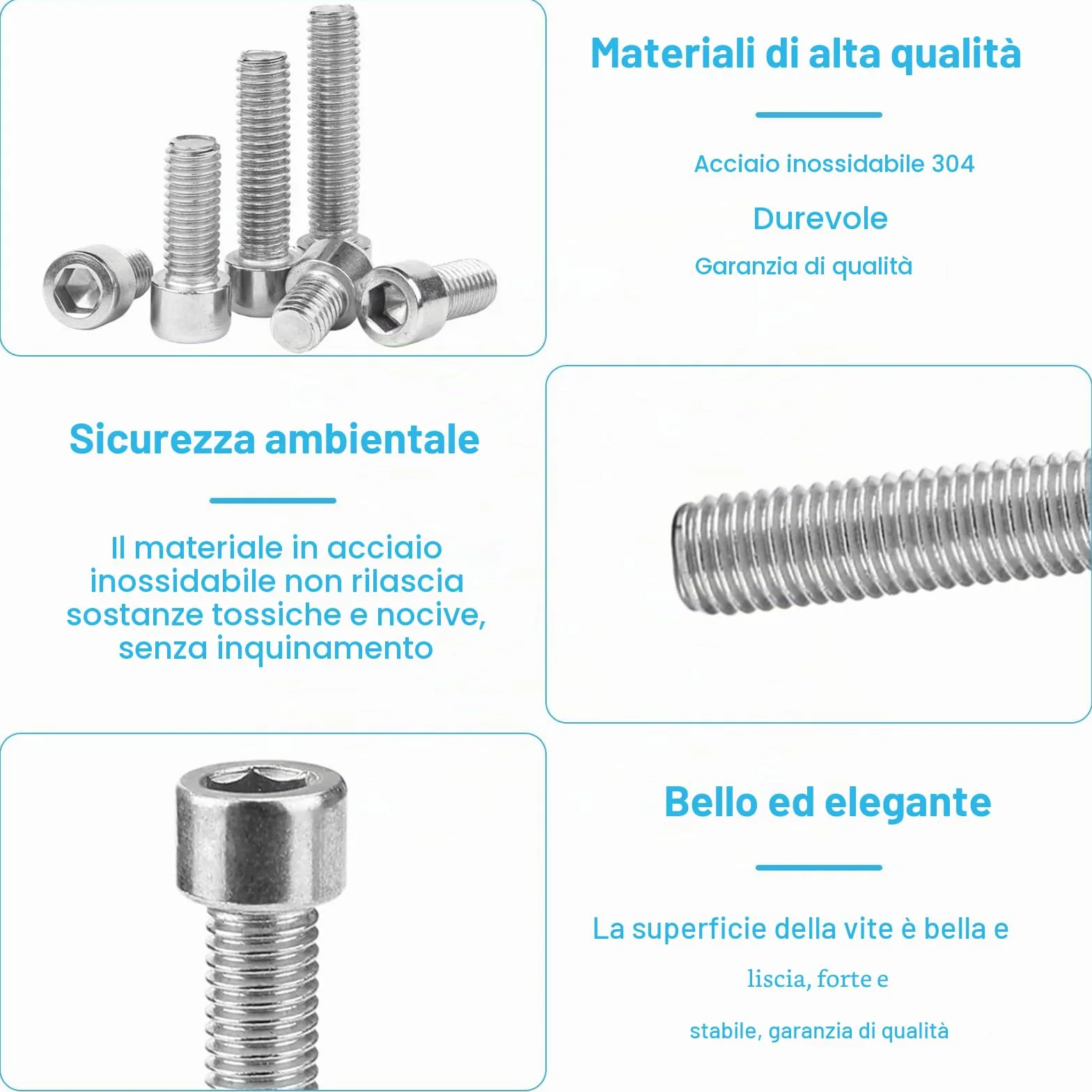 Set di Viti M2 M3 M4 Brugola, Bulloni Esagono Incassato e Dadi Rondelle Acciaio Inox 900 Pezzi